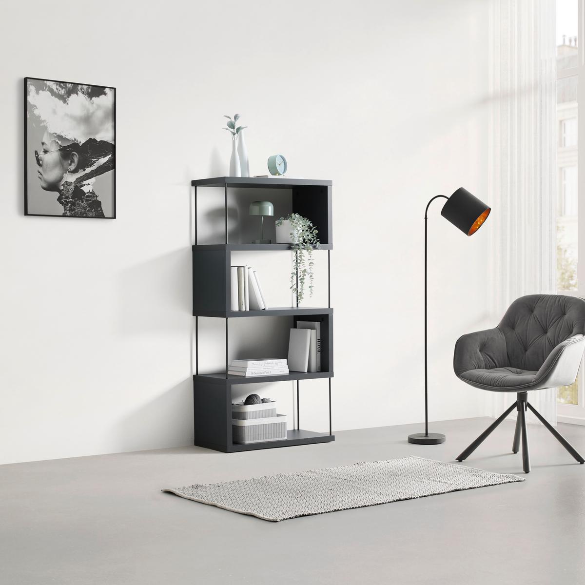 Regal Pinnar - Dunkelgrau, Modern, Holzwerkstoff/Metall (66/136,5/33cm) - Mömax