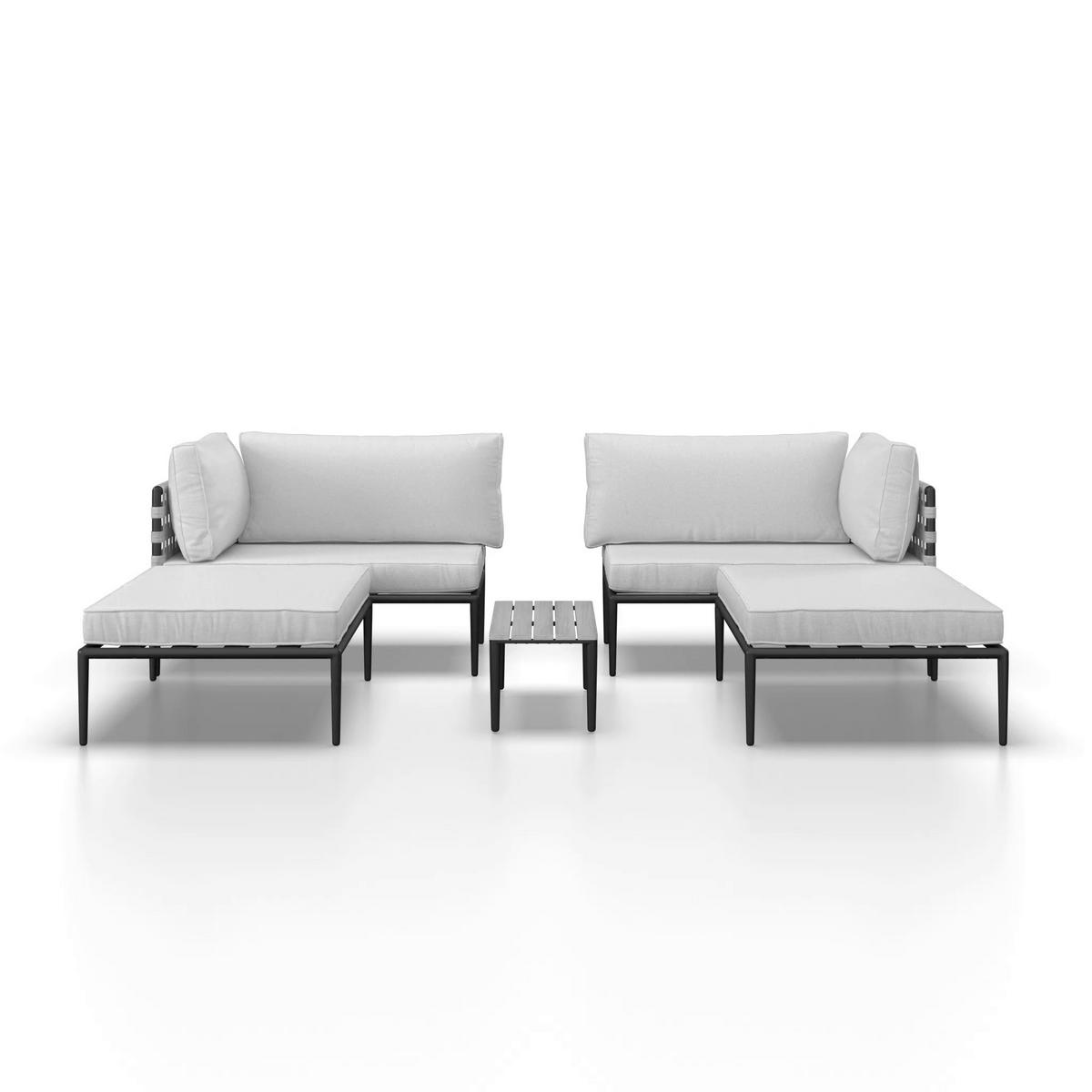 Loungegarnitur Enja Hellgrau Metall/Outdoorstoff +Abdeckung - Hellgrau/Schwarz, MODERN, Kunststoff/Textil (104/60/70cm) - Bessagi Garden