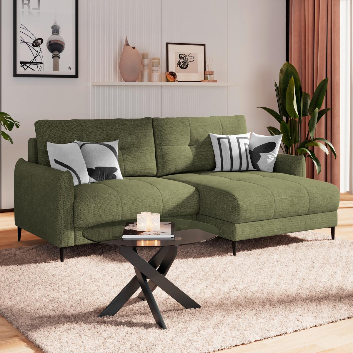 Kutna Garnitura Polis - zelena/crna, Trend, tekstil/metal (221/142cm) - Ondega