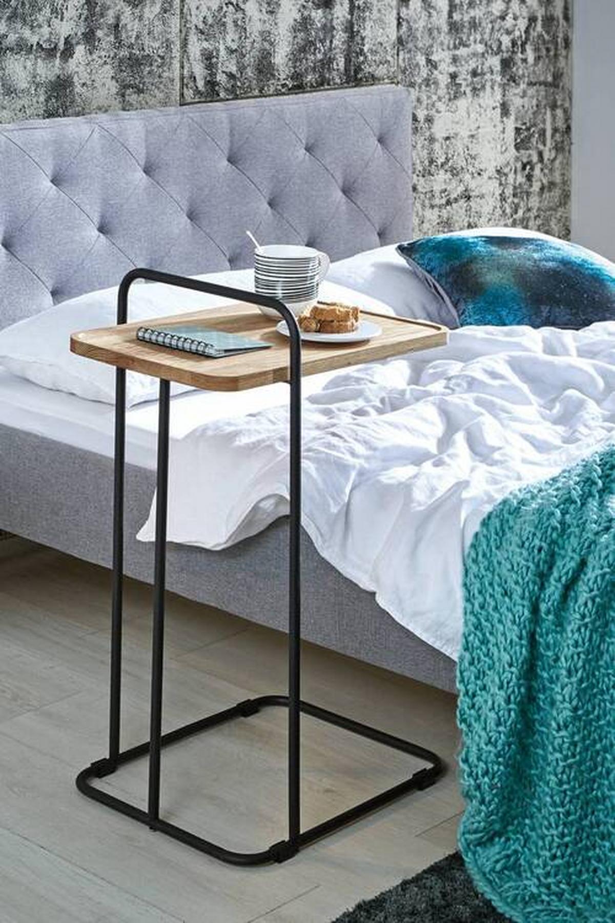 STOLIK BOCZNY RUWER - kolor dębowy/czarny, Trend, metal/drewno (49/35/73cm)