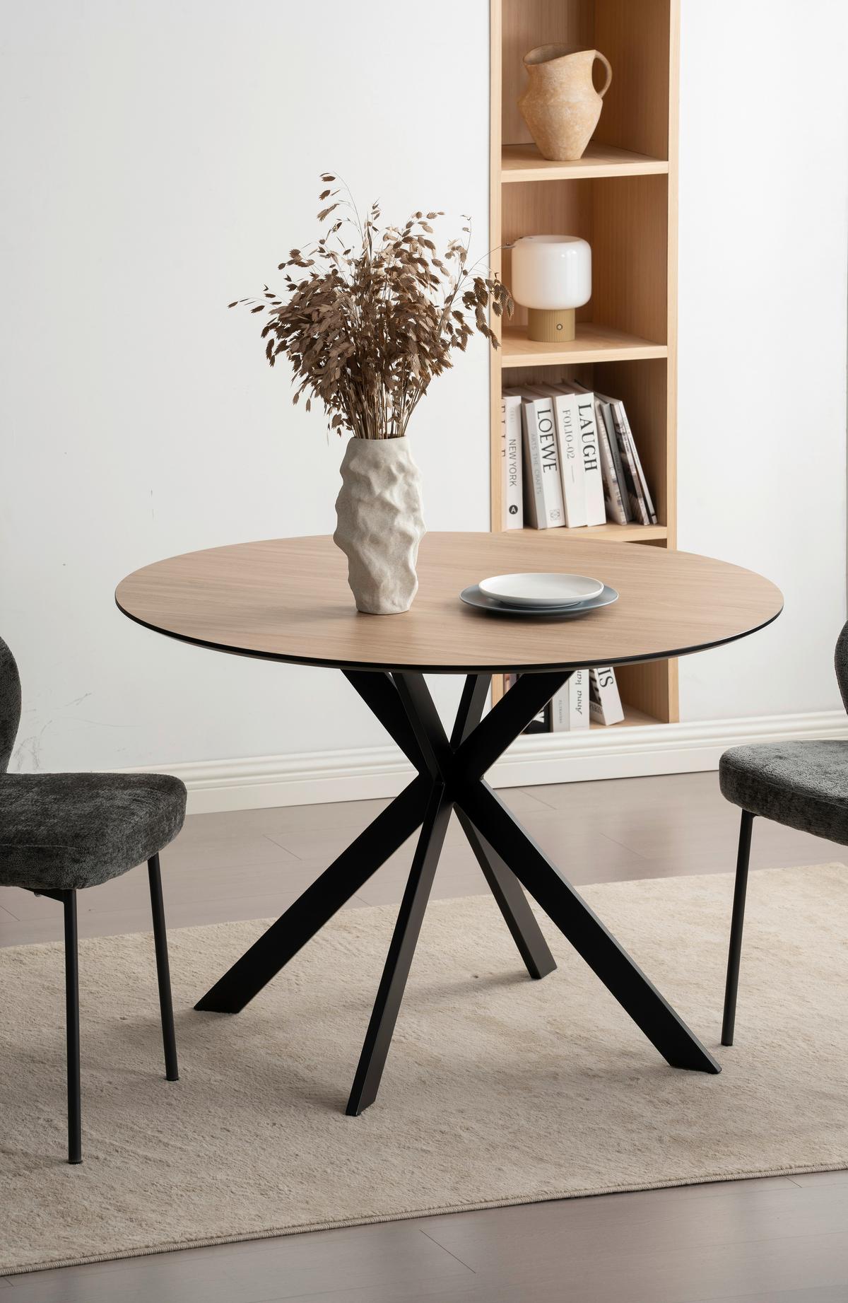 Jedilna Miza Amar, Barva Hrasta, Črna, Ø 110cm - črna/barve hrasta, Konvencionalno, kovina/leseni material (110/75cm) - P & B