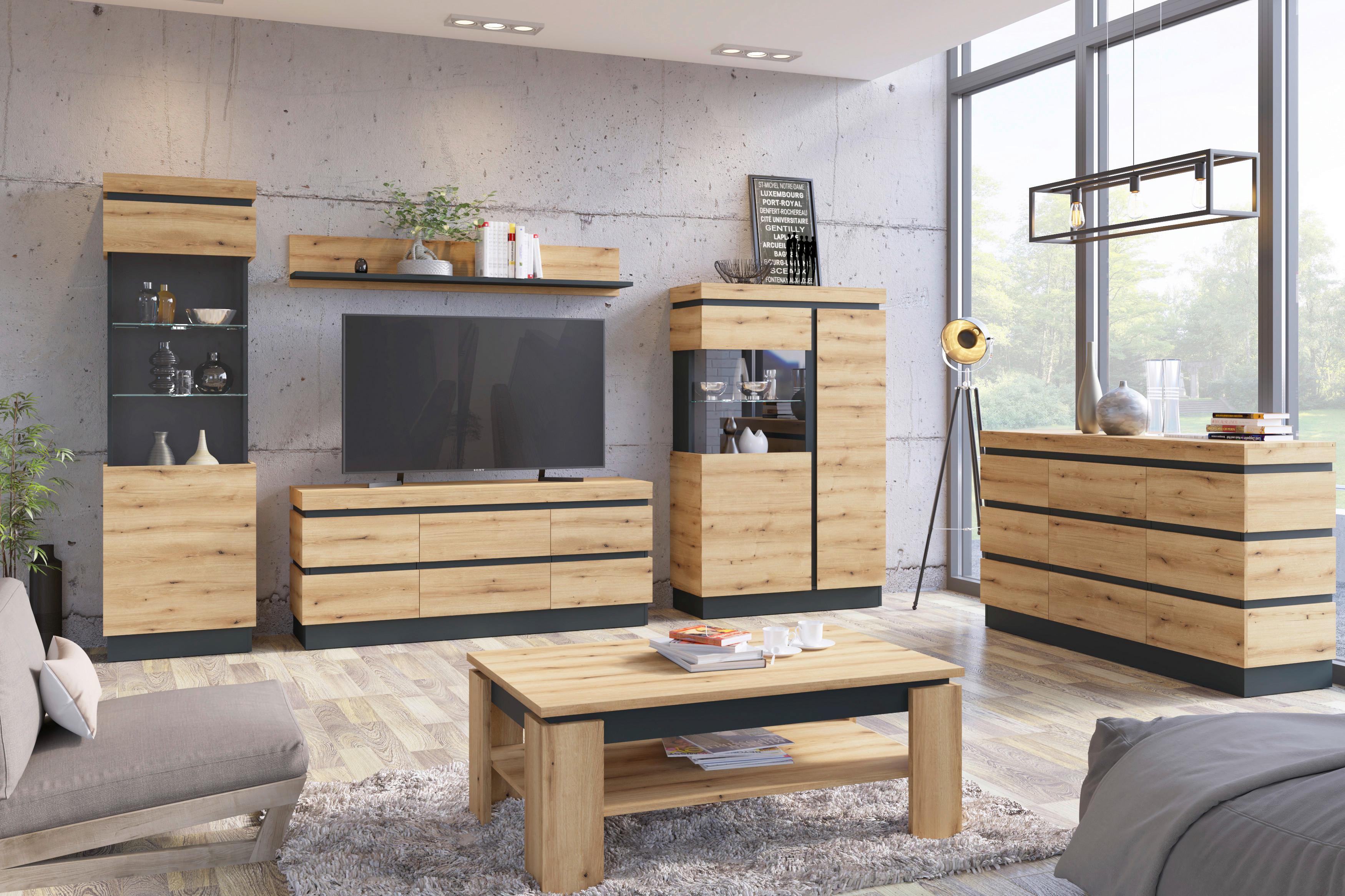 Tv Komoda Corte - siva/boje hrasta, Trend, drvni materijal/plastika (201,2/43,5/45cm) - Modern Living