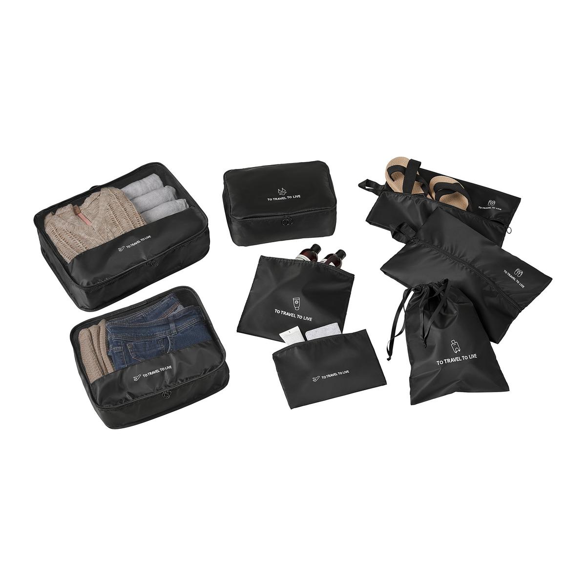 Kofferorganizer-Set Schwarz 7-teilig - Schwarz, KONVENTIONELL, Kunststoff/Textil - Mömax
