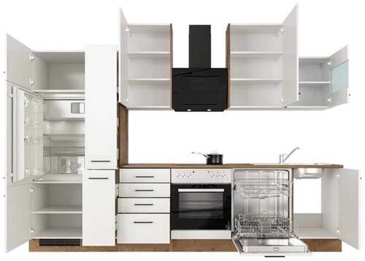 Kuhinjski Blok Z Aparati Avila, Magnolija, Barva Hrasta - magnolija/črna, Moderno, kovina/leseni material (310cm) - FlexWell
