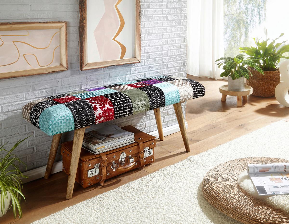 Klop Brez Naslona Wl6.477 - večbarvno/rjava, Moderno, tekstil/les (117/51/38cm) - MID.YOU