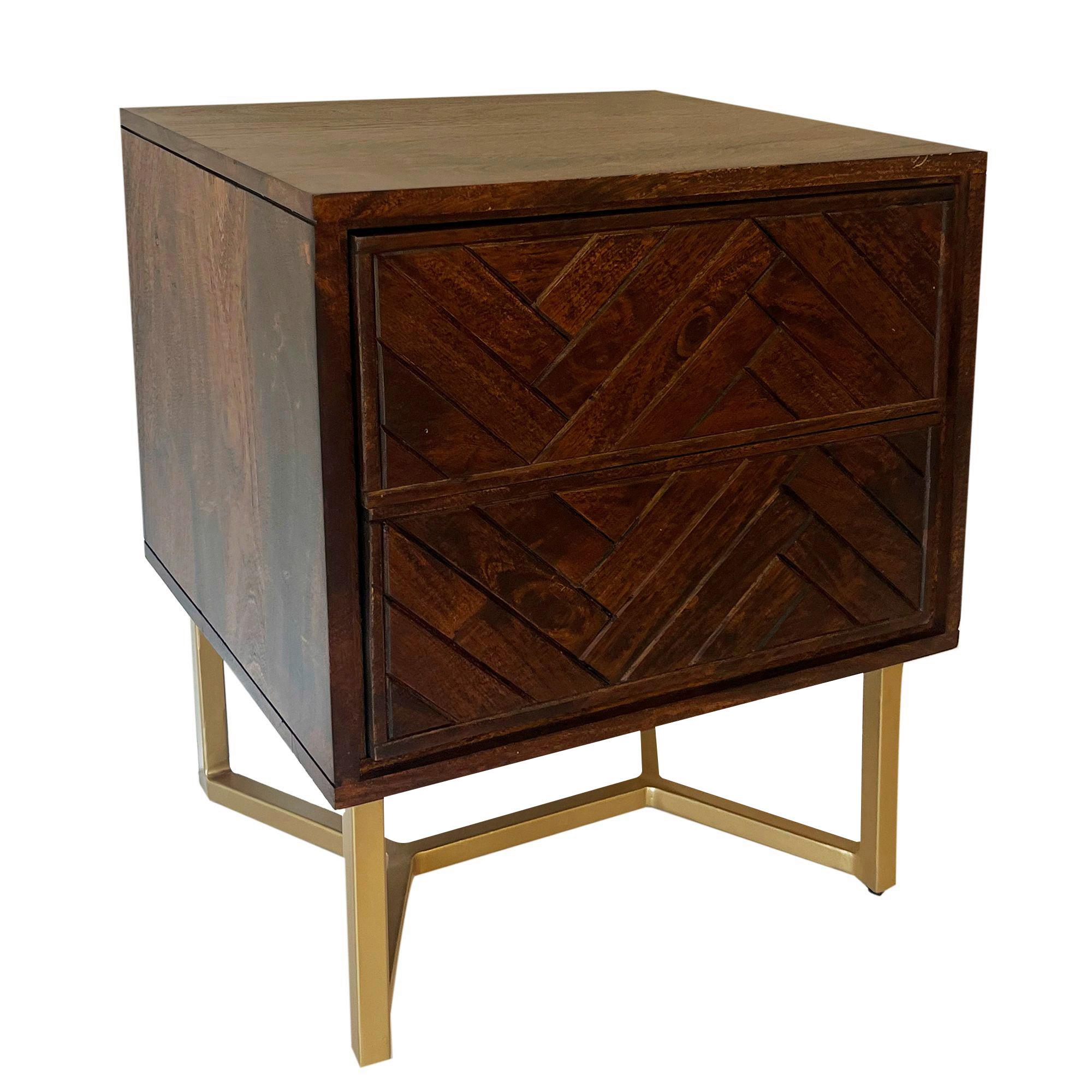 NACHTTISCH WL7.039 - Dunkelbraun/Goldfarben, Natur, Holz/Metall (45/40/57cm) - Livetastic