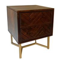 Majhna Nočna Omarica Akazie, Pravi Les, Temno Rjava - zlate barve/temno rjava, Natur, kovina/les (45/40/57cm) - Livetastic