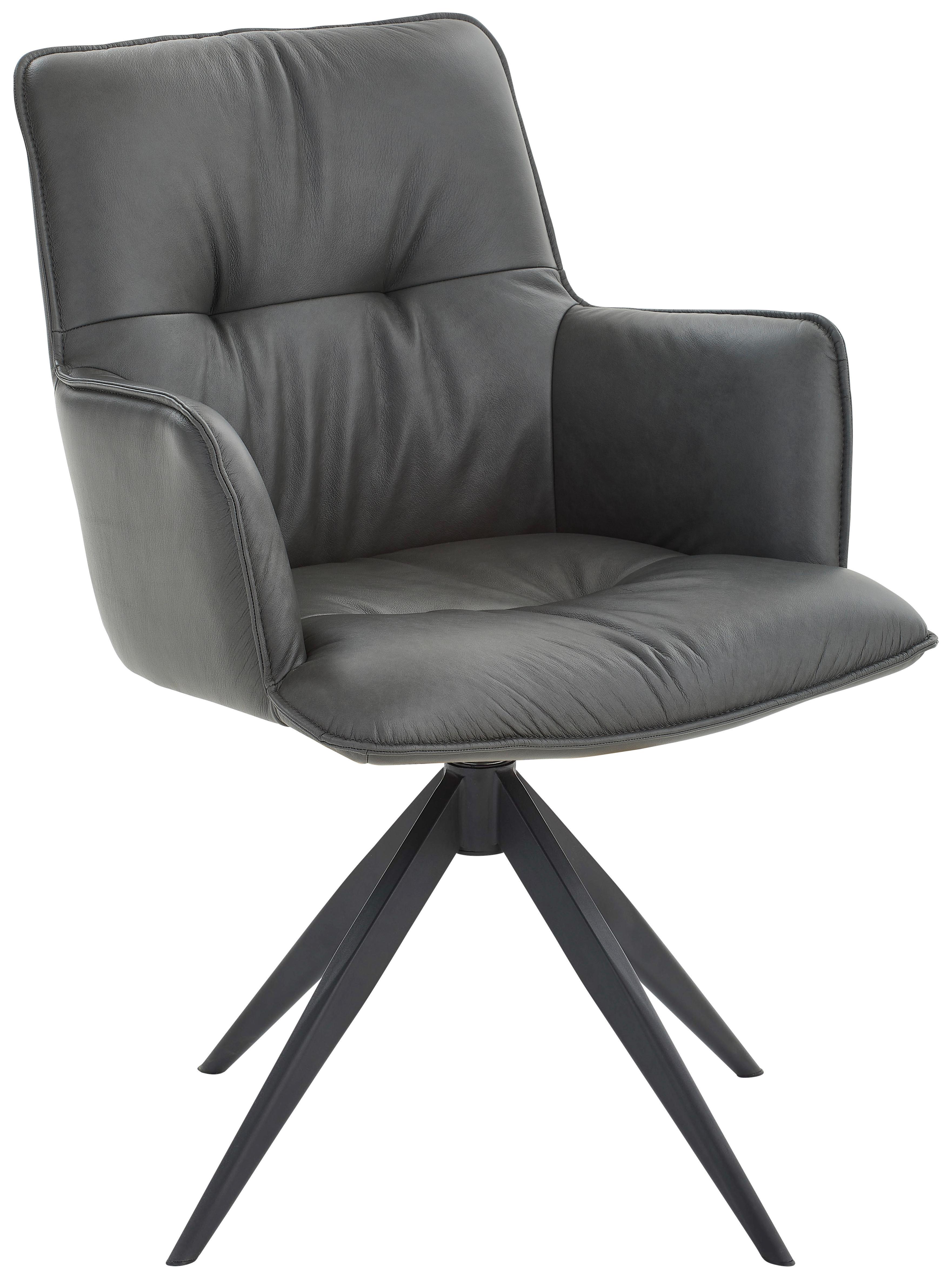 KRZESŁO Z PODŁOKIETNIKAMI PREMIO - antracytowy/czarny, Design, skóra/metal (59/89/63cm) - Dieter Knoll