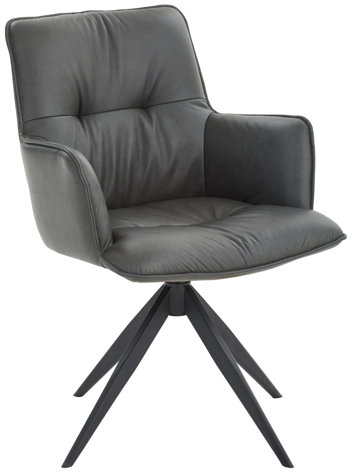 KRZESŁO Z PODŁOKIETNIKAMI PREMIO - antracytowy/czarny, Design, skóra/metal (59/89/63cm) - Dieter Knoll