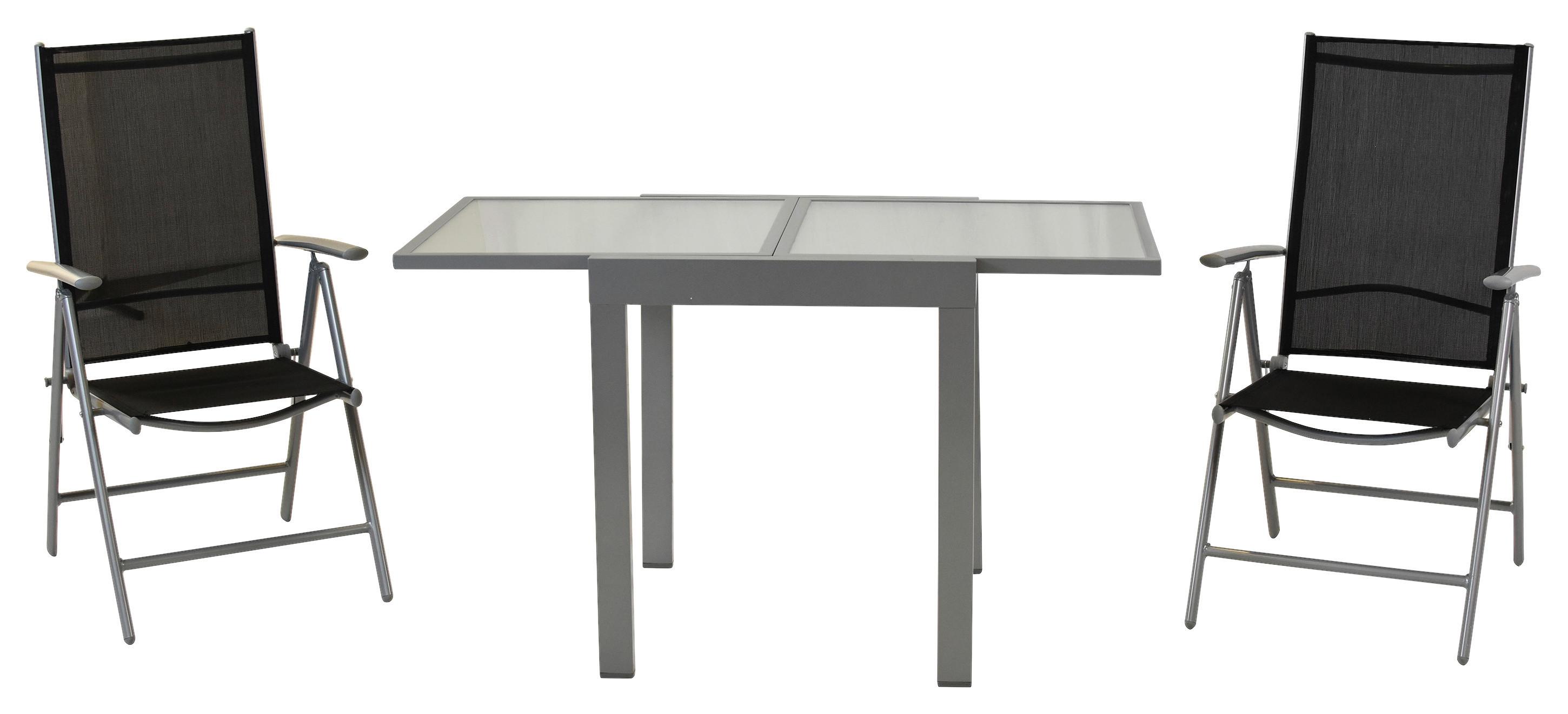 Gartenset Amalfi 3-tlg. Aluminium Silber/Schwarz - Silberfarben/Schwarz, MODERN, Textil/Metall - Gardenson