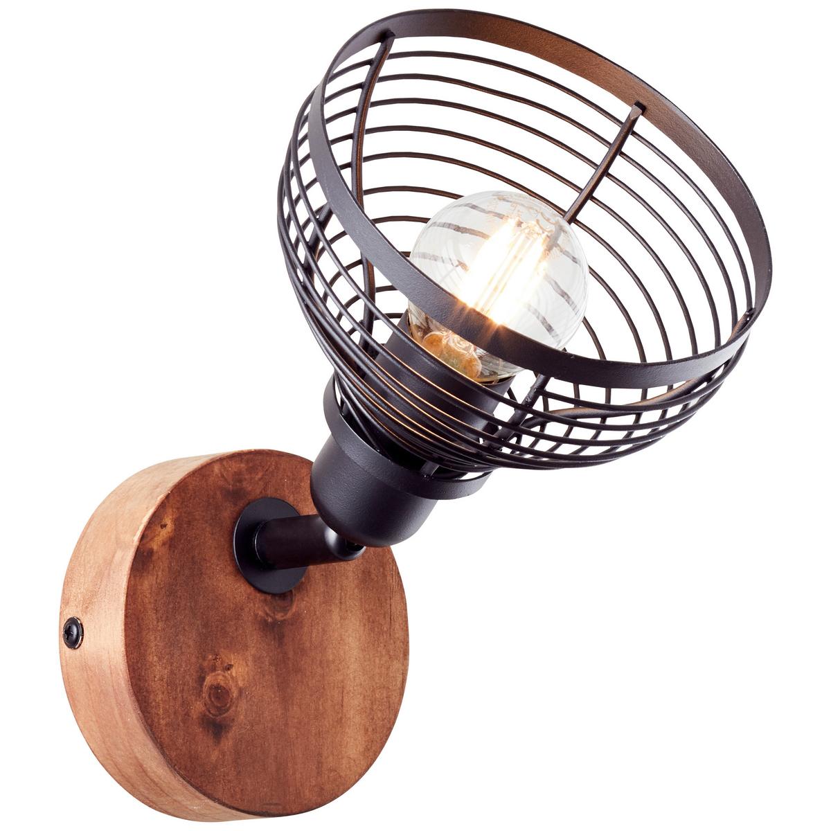 Strahler Avia Braun/Schwarz max. 40 Watt - Schwarz/Braun, Natur, Holz/Metall (17/12/20cm) - Brilliant