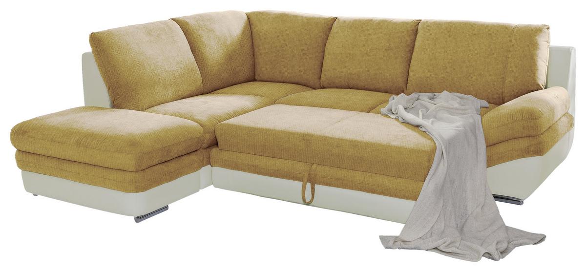 Wohnlandschaft in Creme/ Dunkelgelb ´NARDO´ - Chromfarben/Dunkelgelb, MODERN, Textil/Metall (221/264cm) - MID.YOU