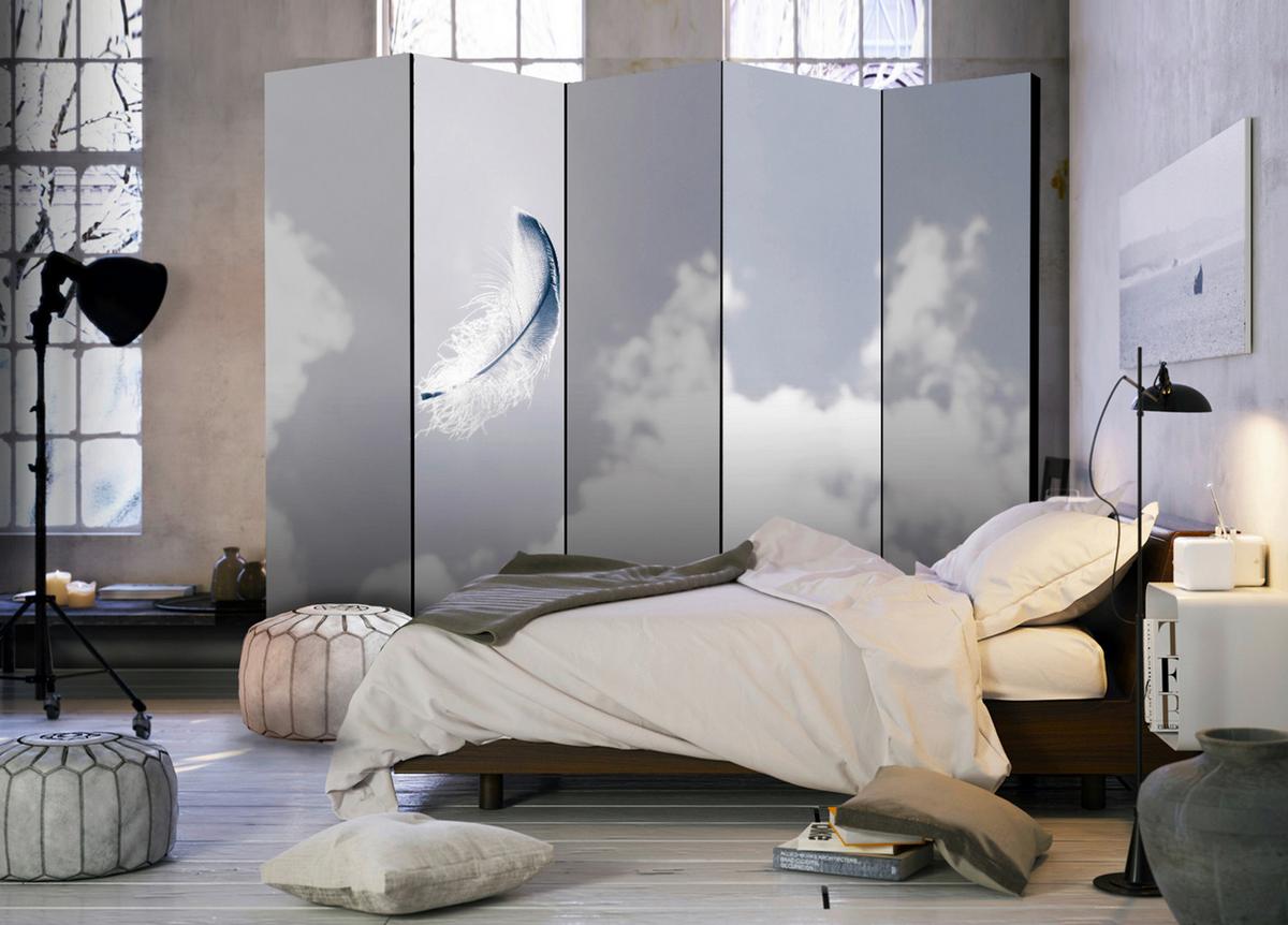 Paravan Angelic Feather Ii, Enostranski, 5-Delni - siva/bela, Basics, tekstil/les (225/172/3cm) - artgeist