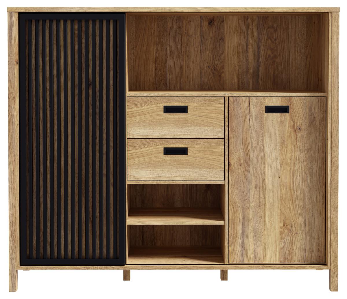 Highboard Jytana Schwarz/Eichefarben - Eichefarben/Schwarz, MODERN, Holzwerkstoff (149,9/129,9/40,2cm) - Premium Living