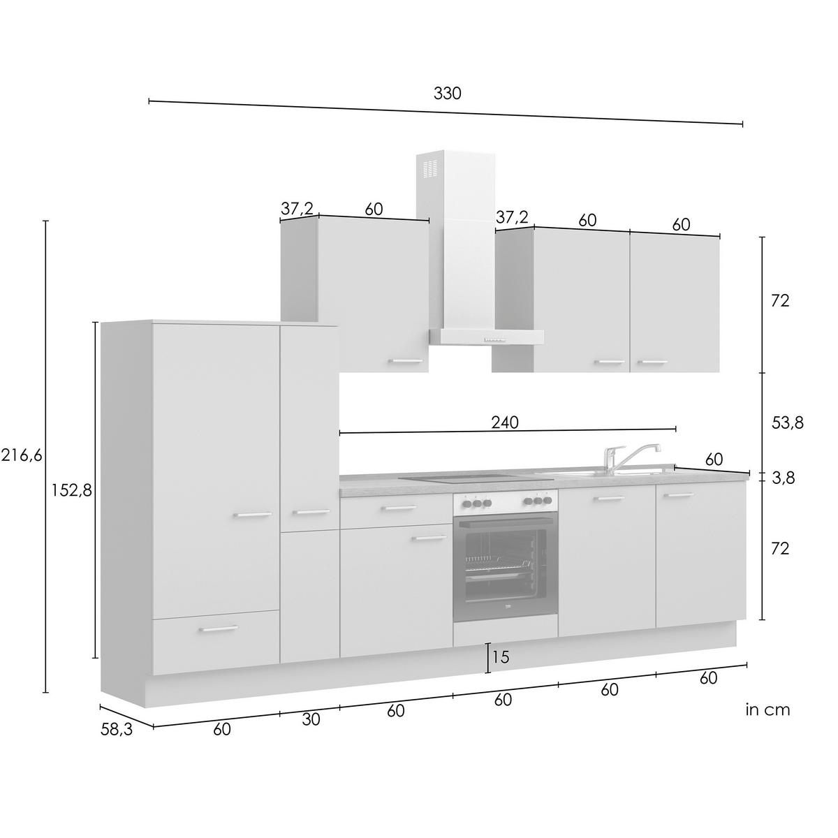 Küchenleerblock Senso Low o. Geräte Olivgrün - Eichefarben/Schwarz, MODERN, Holzwerkstoff/Metall (330cm) - Nobilia