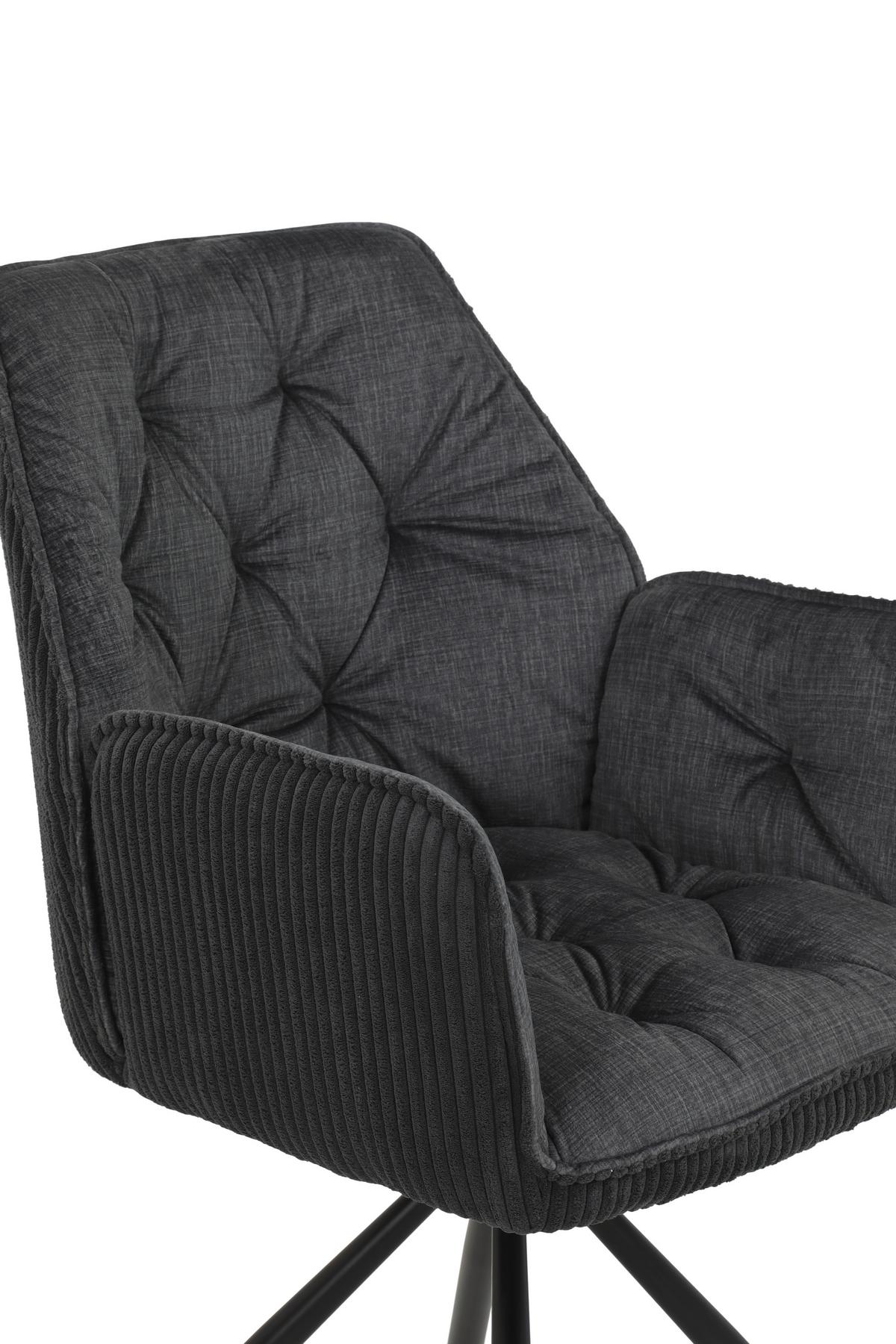 Armlehnstuhl-Set Inge 2er-Set Cord Anthrazit - Anthrazit/Schwarz, MODERN, Textil/Metall (58/88/63cm) - MID.YOU