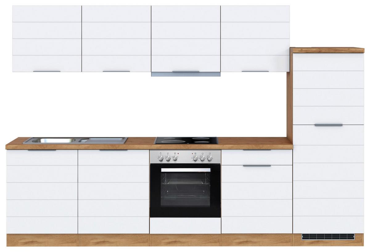 Küchenblock Florenz mit Geräten ca. 300 cm Weiß/Eiche - Eiche Wotan/Weiß, Design, Holzwerkstoff/Metall (300cm) - Held