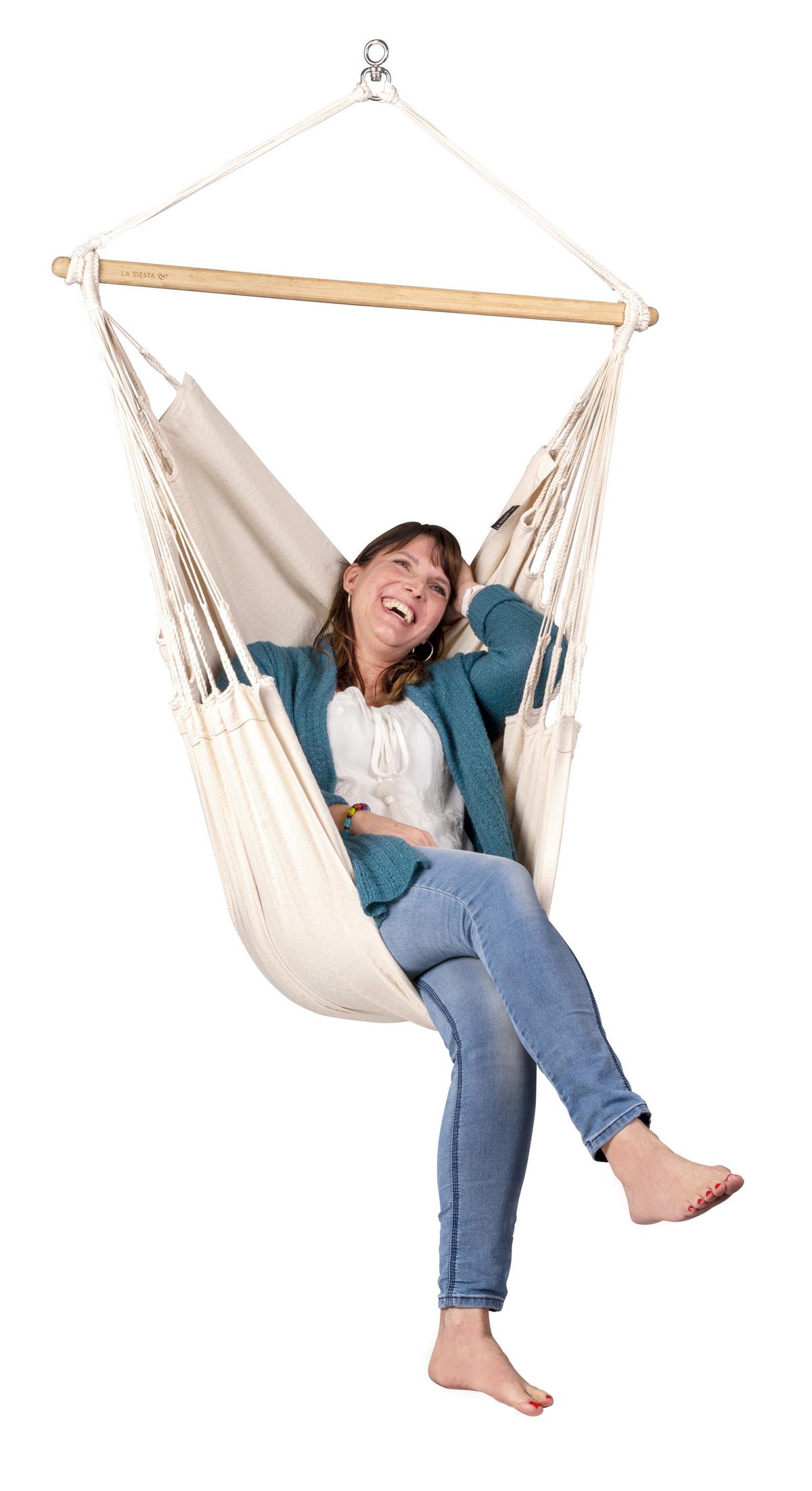 Hängesessel Basic Hammock Echtholz Weiß - Weiß, KONVENTIONELL, Holz/Textil (90/145/140cm) - La Siesta