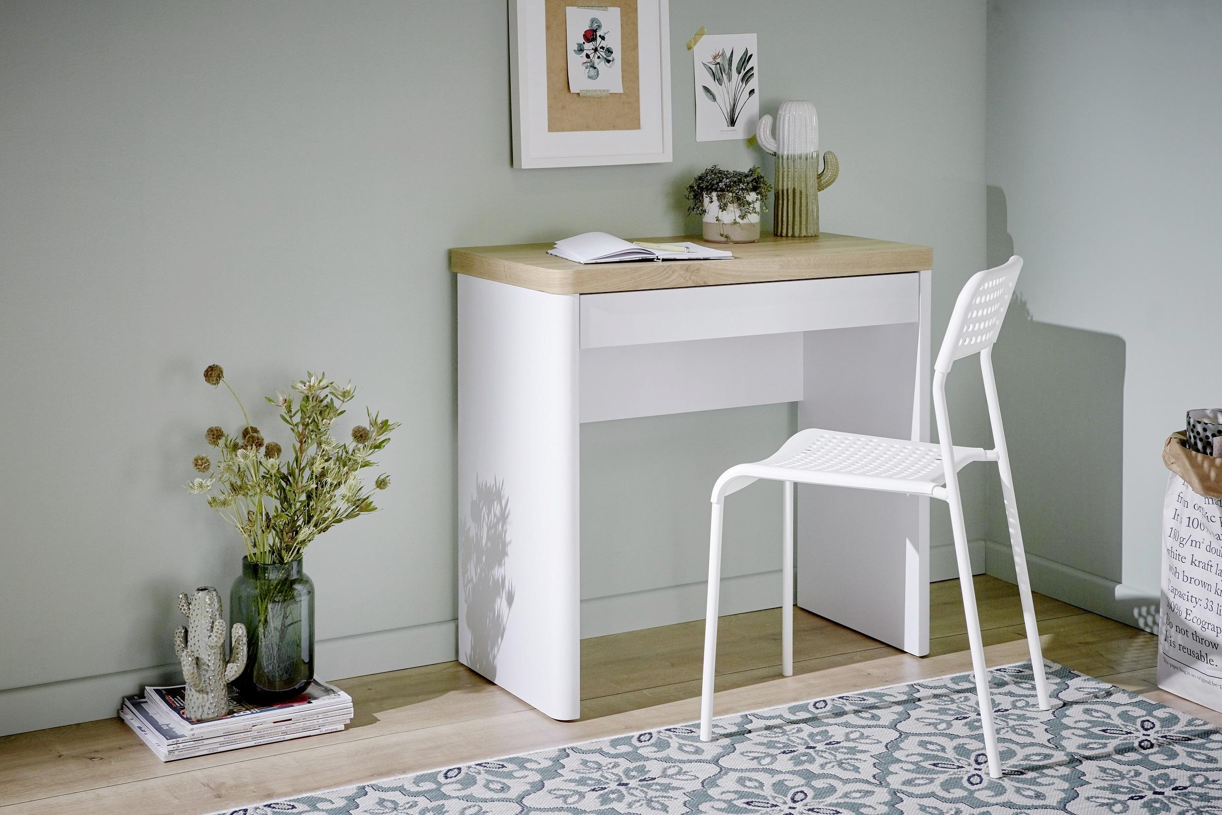 STOLIK NA LAPTOP CU-LIBRE 80 - kolor dębowy/biały, Design, materiał drewnopochodny/metal (79/44/76cm)