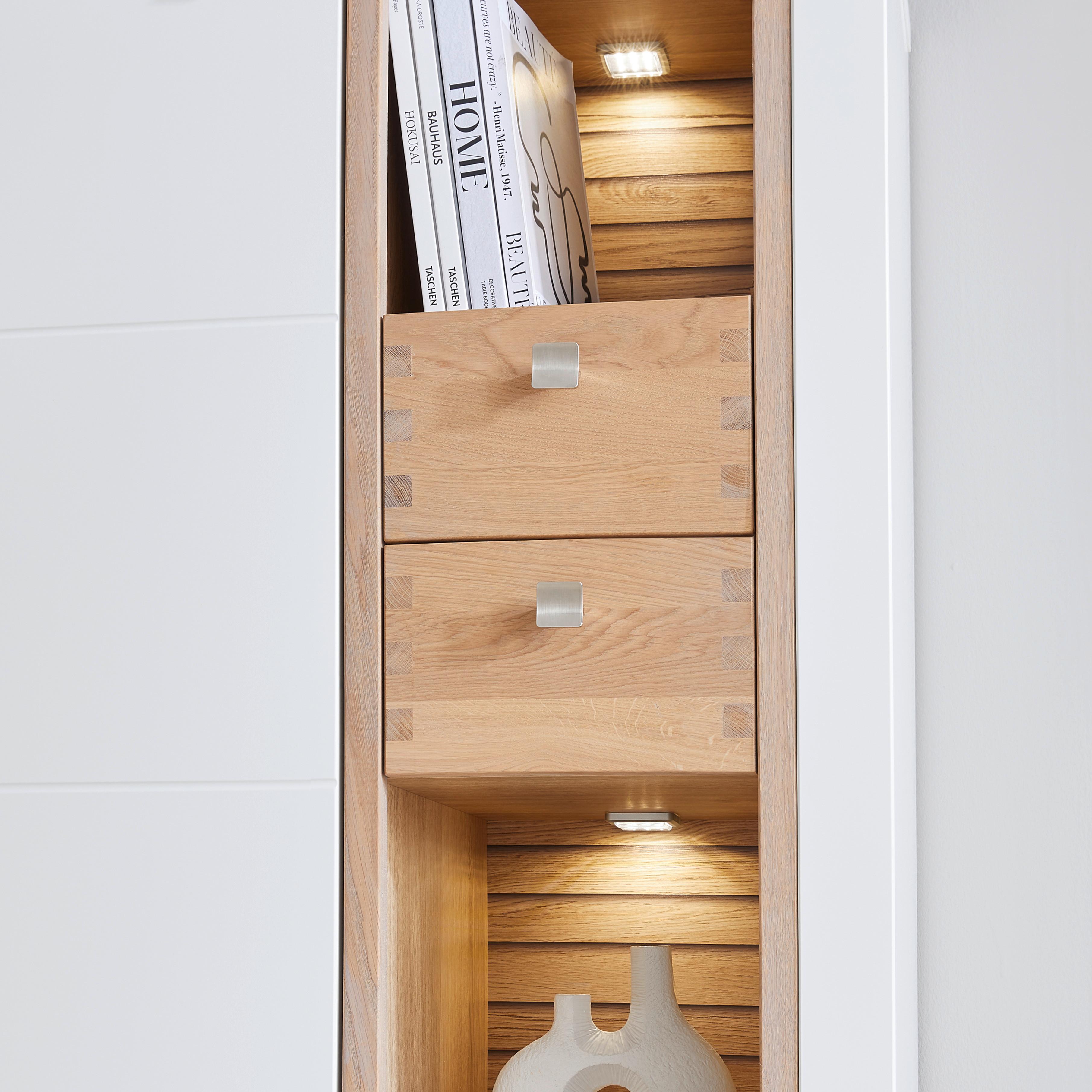 Highboard Whitehouse 10Q8WR06 Weiss/Eichefarben - Weiss/Edelstahlfarben, Modern, Holz/Holzwerkstoff (92/138/41cm) - Premium Living