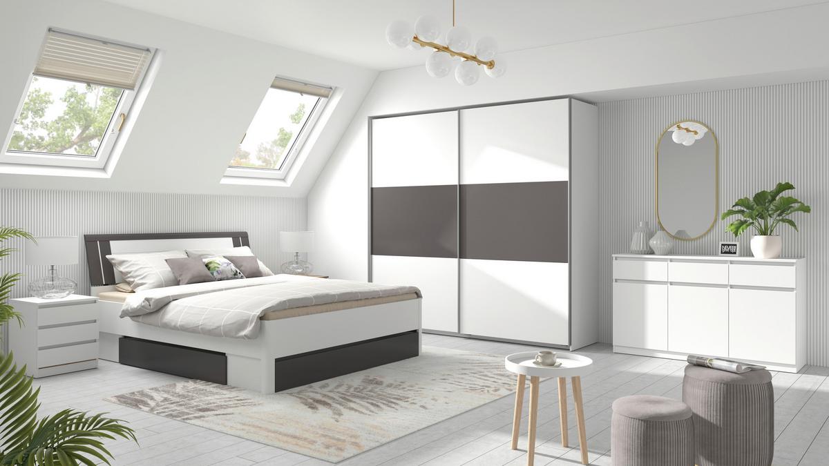 Schwebetürenschrank Saturn in Weiss/Graphitfarben - Weiss/Silberfarben, Konventionell, Holzwerkstoff/Metall (218/210/59cm) - Mömax