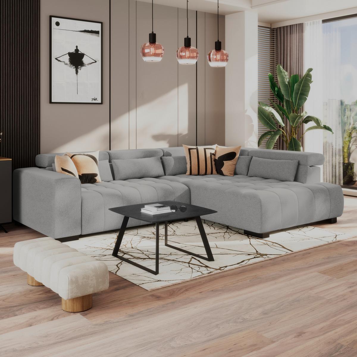Kutna Garnitura Matera - tamno siva/crna, Trend, tekstil/drvo (311/226cm)