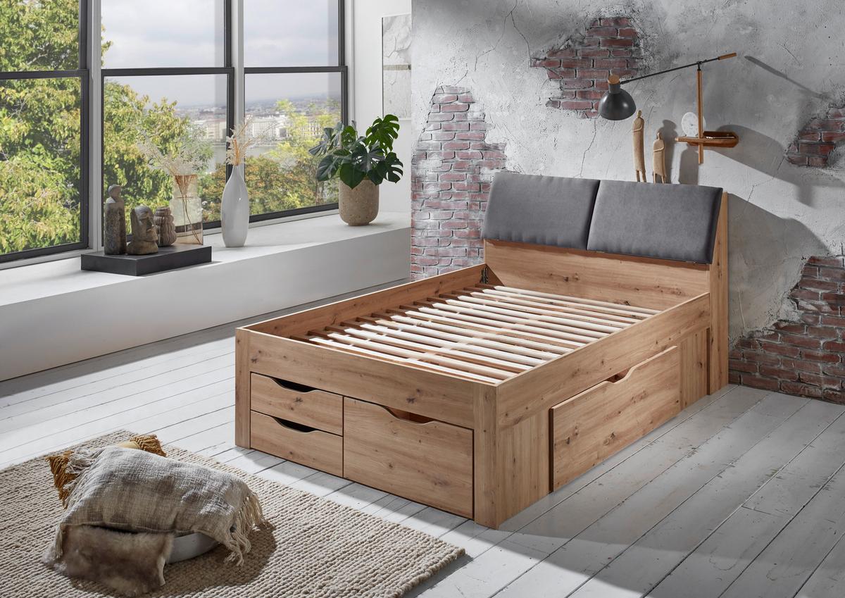 Krevet S Prostor. Za Odlaganje Maxi - siva/hrast Artisan, Konvencionalno, drvni materijal (140/200cm) - Modern Living