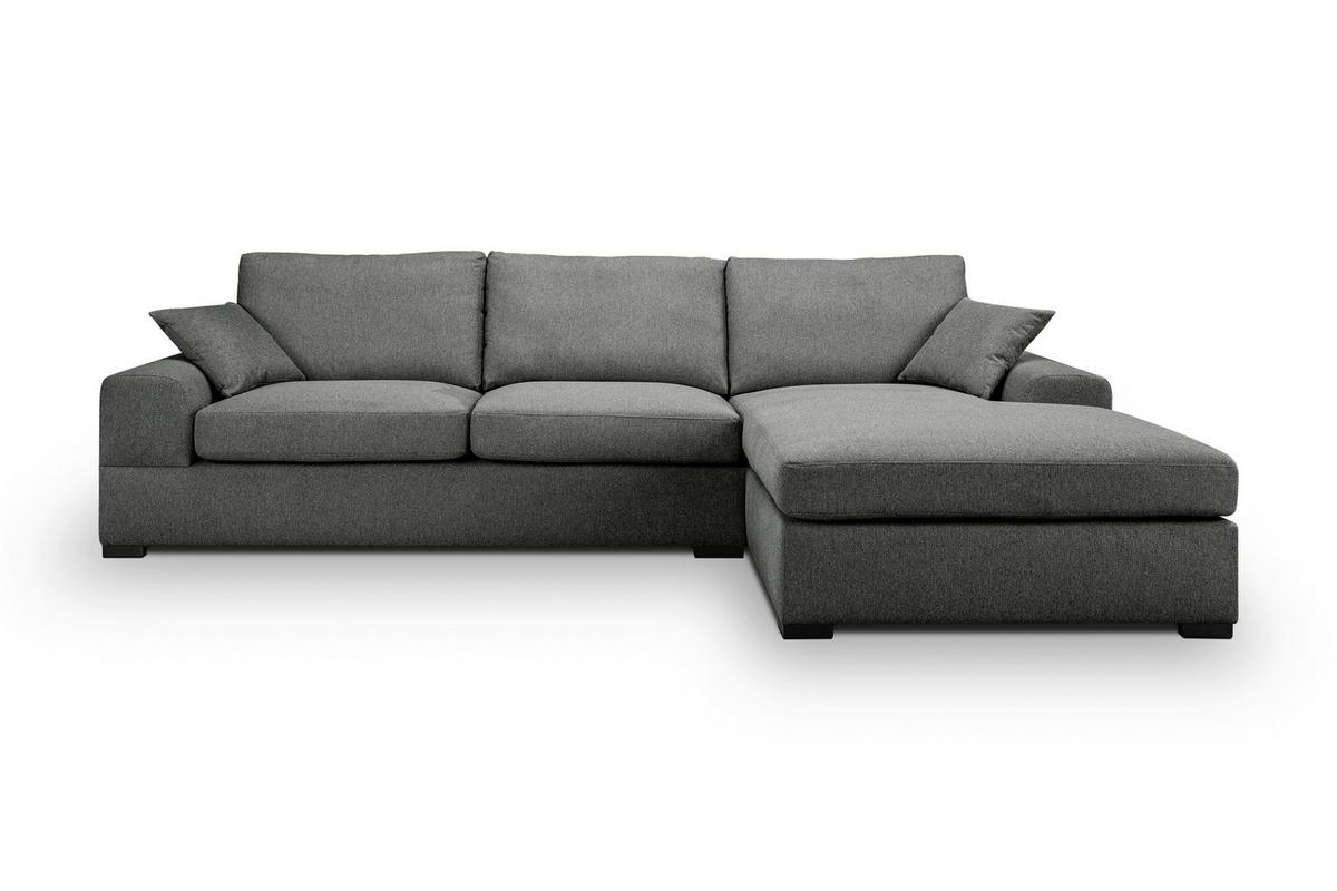 Ecksofa Veda Grau Flachgewebe - Schwarz/Grau, Basics, Holz/Textil (308/186cm) - MID.YOU