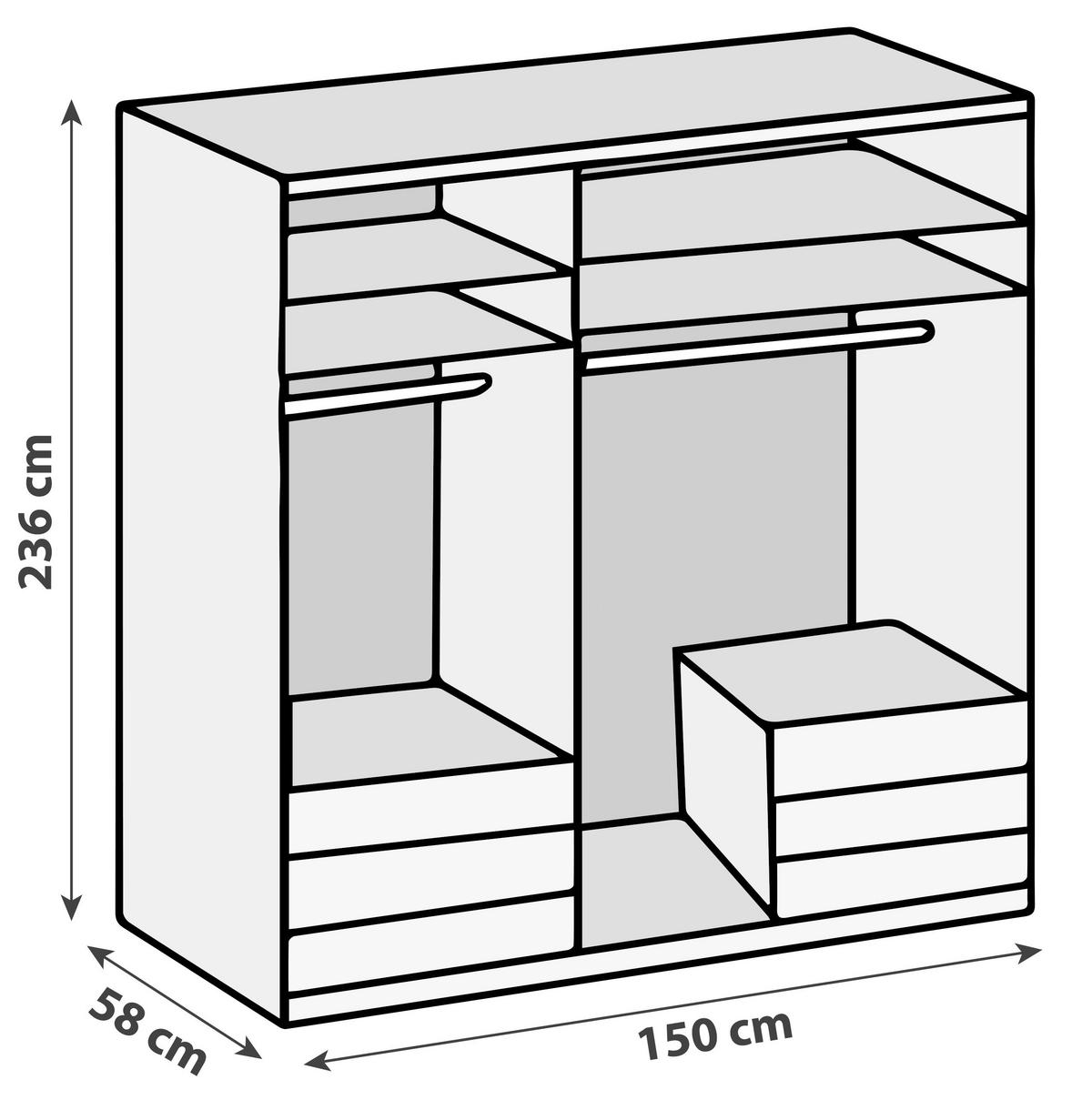 Drehtürenschrank mit Laden B: 150 cm Graphitf./Eiche Dekor - Chromfarben/Eichefarben, MODERN, Holzwerkstoff (150/236/58cm) - MID.YOU