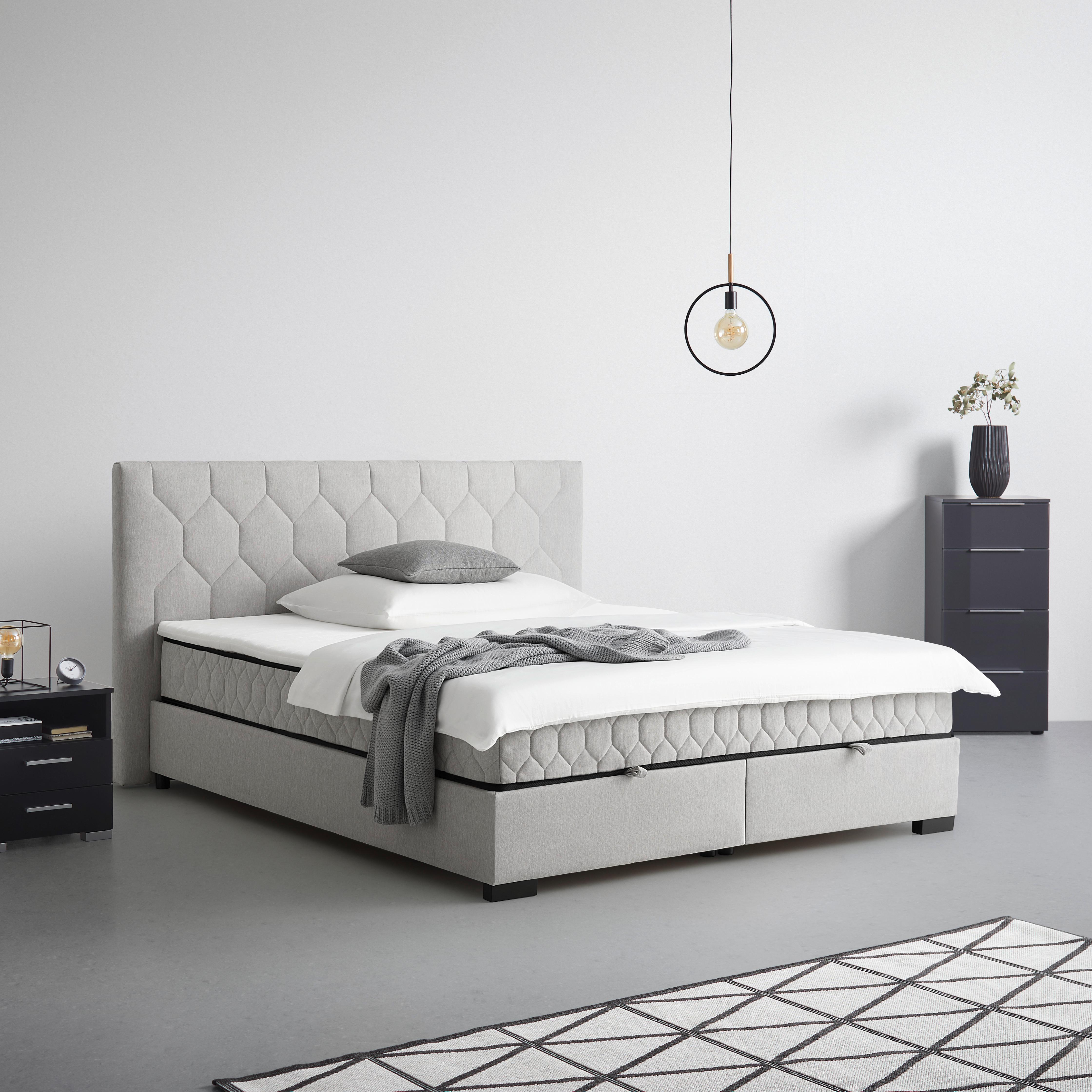 Boxbett Hellgrau Ca. 180x200cm - Hellgrau/Schwarz, Konventionell, Holz/Holzwerkstoff (180/200cm) - Mömax