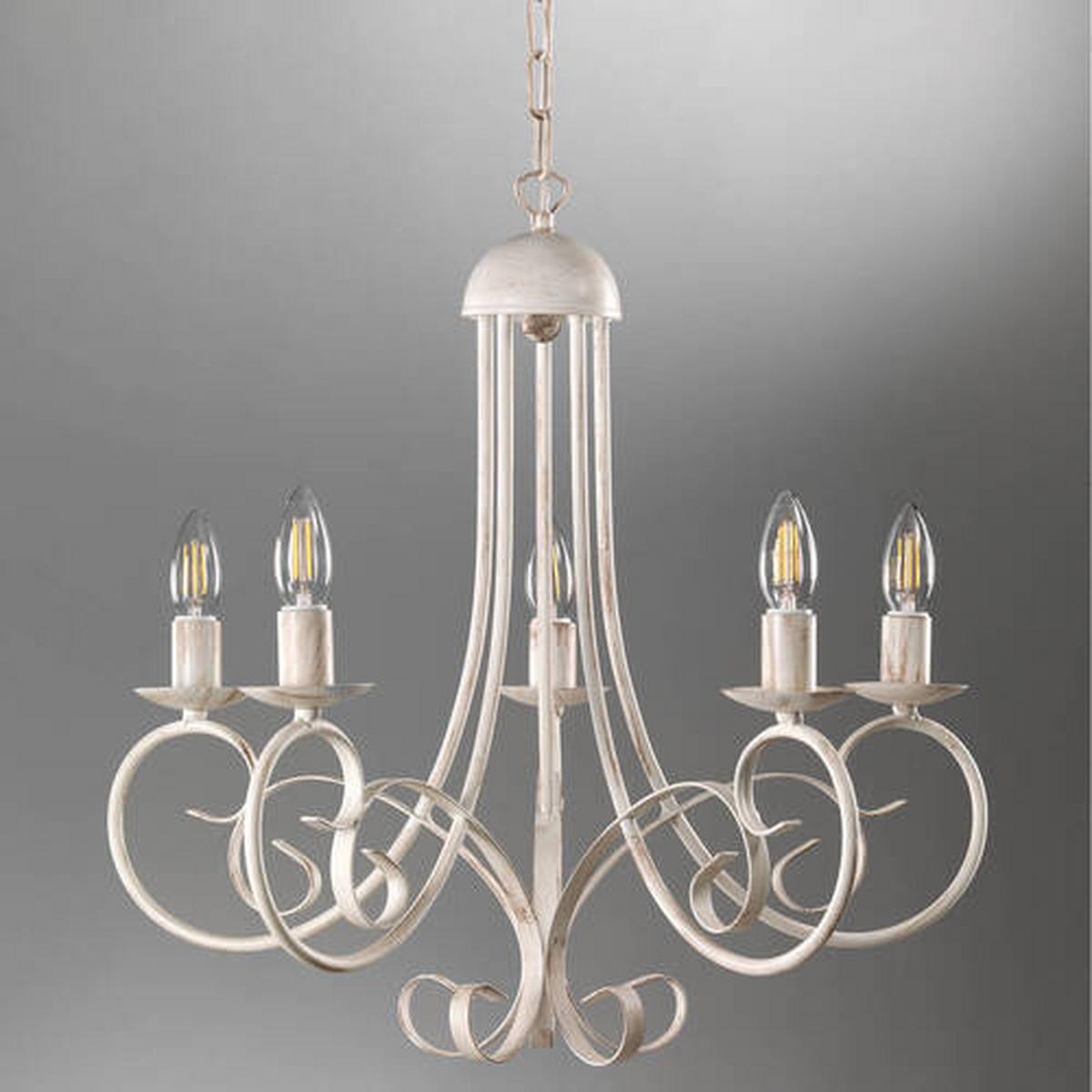 Kronleuchter Pompei Weiß max. 6 Watt - Weiß, KONVENTIONELL, Metall (60/110cm)