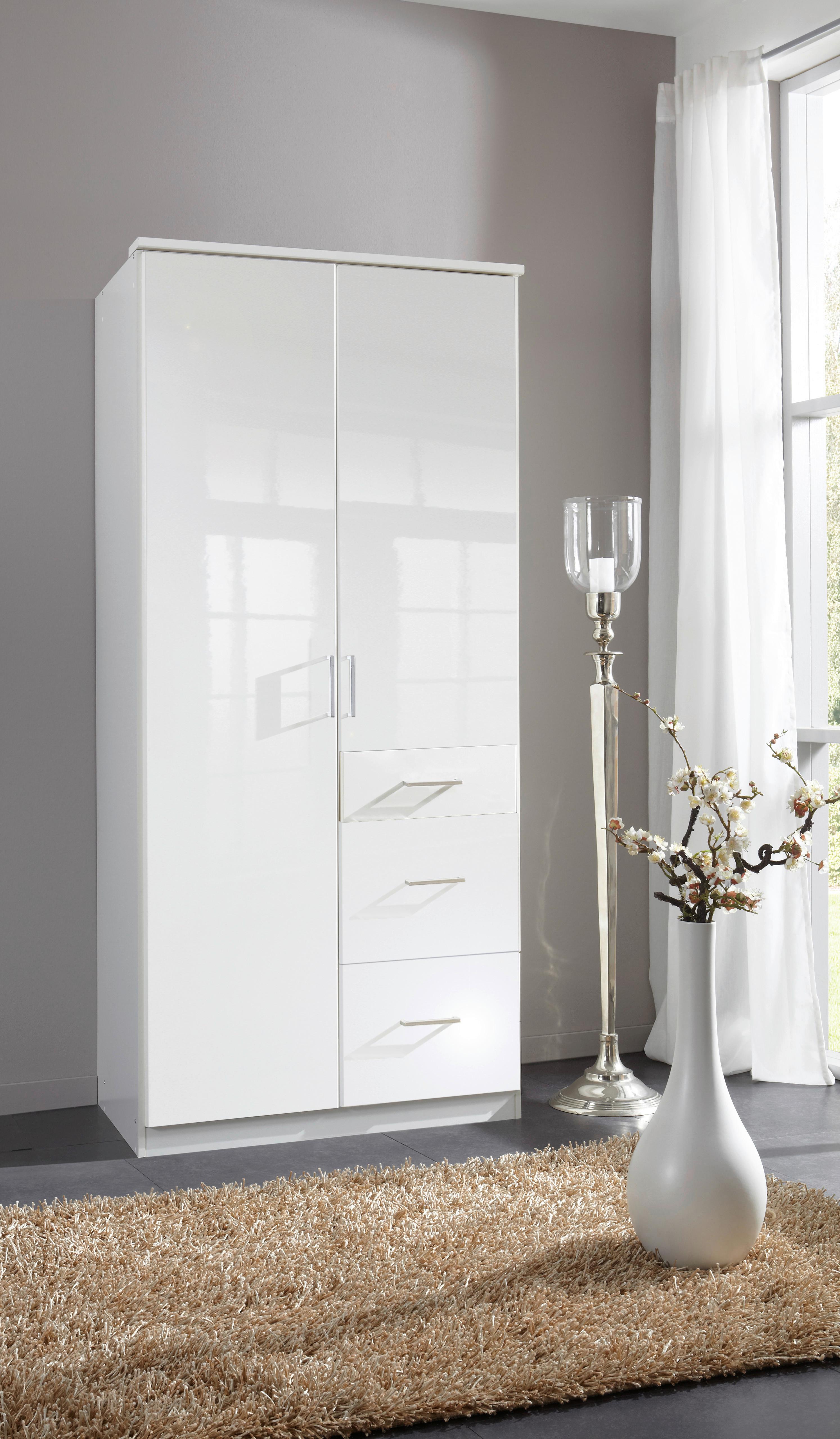 Ormar S Klasičnim Vratima Clack - bijela/bijela visoki sjaj, Basics, drvni materijal (91/199/58cm) - Modern Living