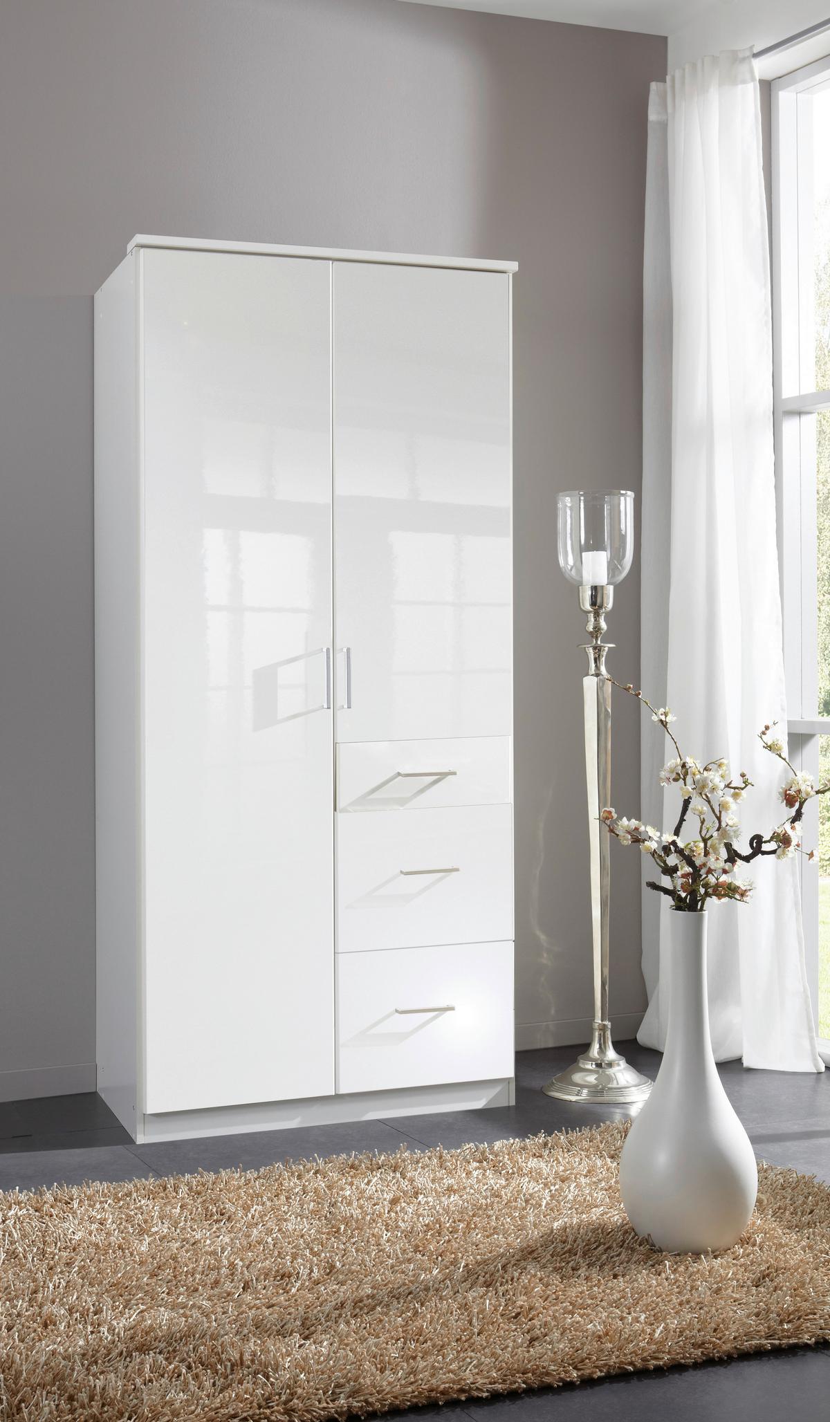 Ormar S Klasičnim Vratima Clack - bijela/bijela visoki sjaj, Basics, drvni materijal (91/199/58cm) - Modern Living