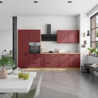 Küchenblock Easytouch High m. Geräten Dunkelrot - Eichefarben/Schwarz, MODERN, Holzwerkstoff/Metall (330cm) - Nobilia