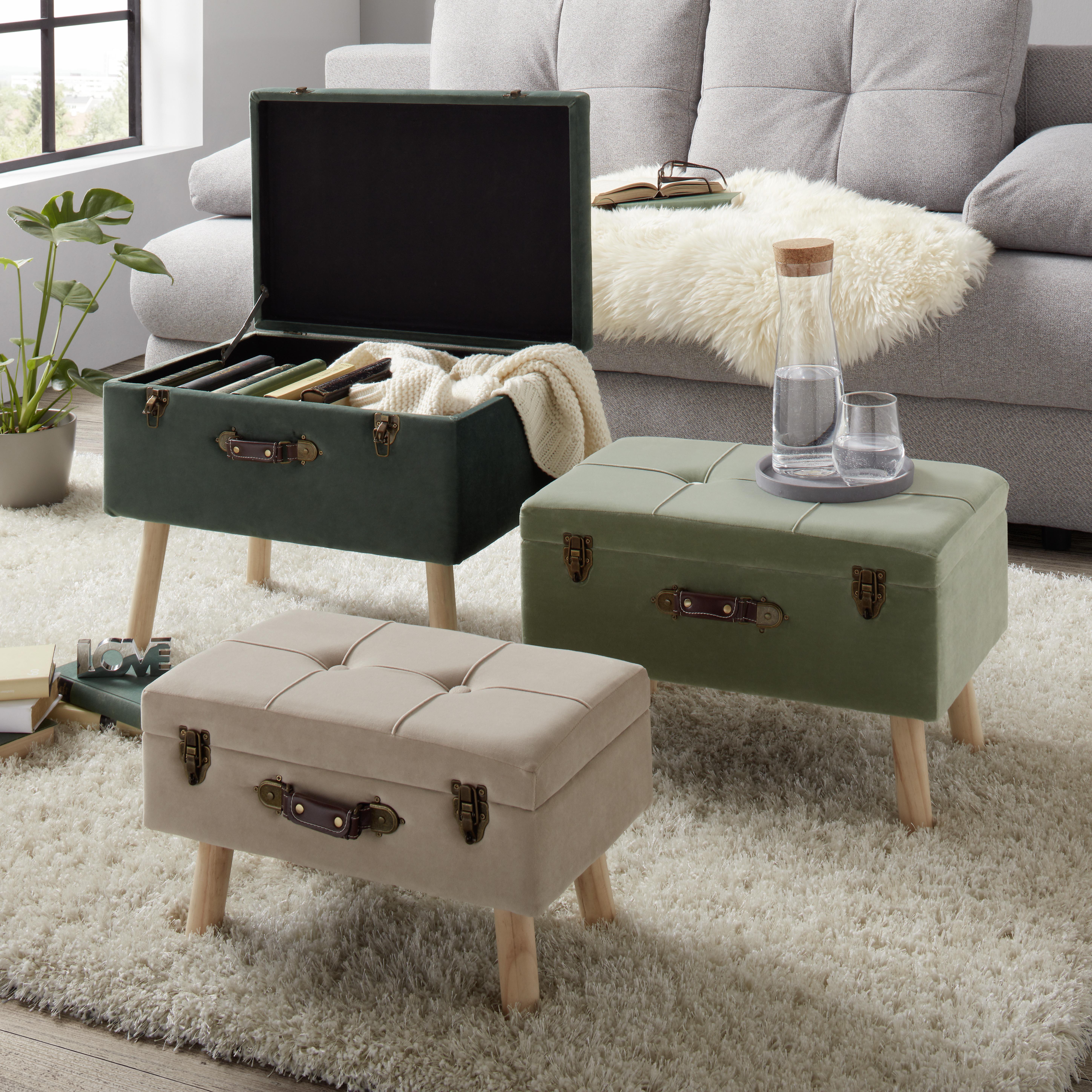Beistelltischset mit Samtbezug, 3er Set - Dunkelgrün/Beige, LIFESTYLE, Holz/Holzwerkstoff - Modern Living