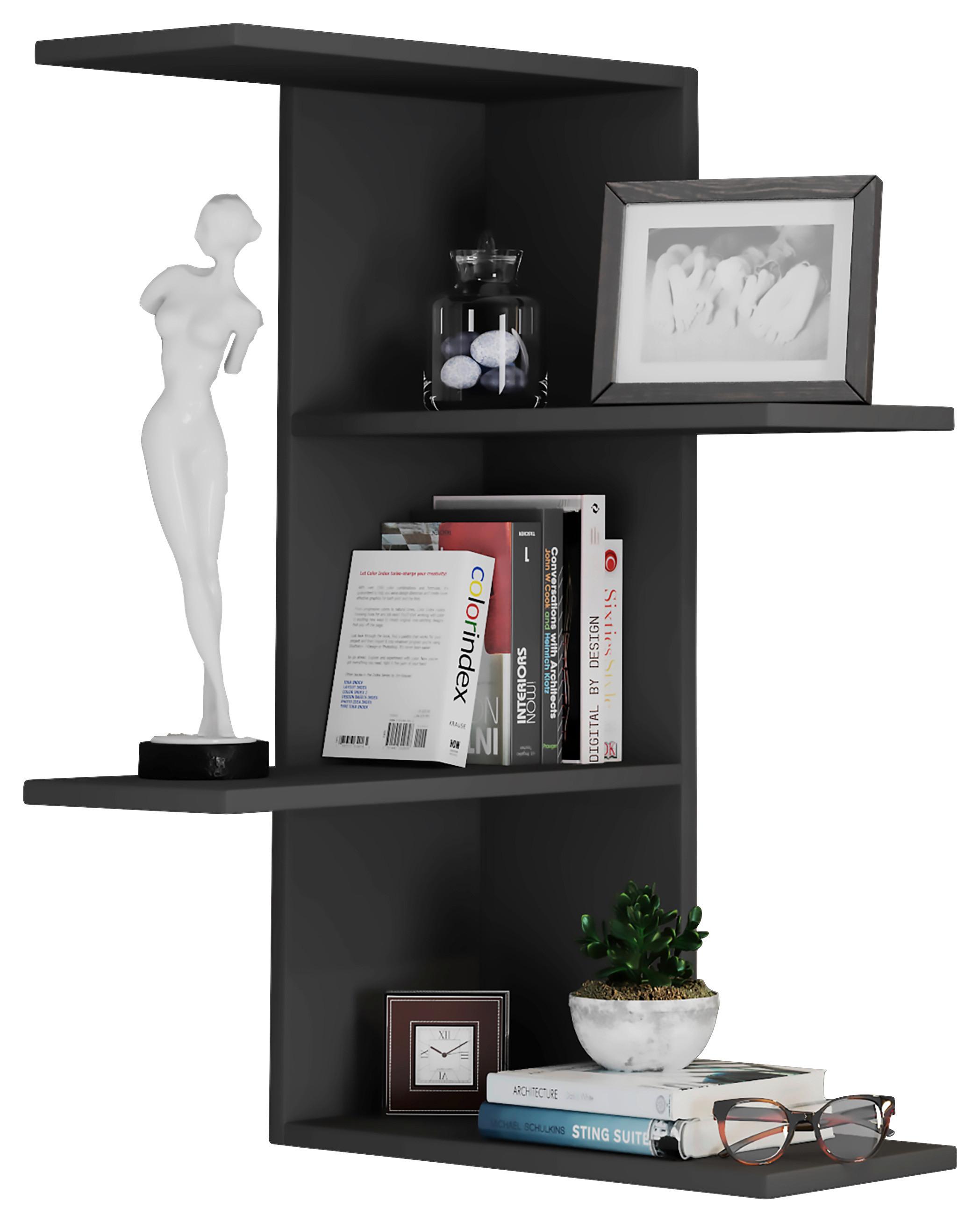 Wandregal Balos Schwarz - Schwarz, MODERN, Holzwerkstoff (45/77/45cm) - MID.YOU