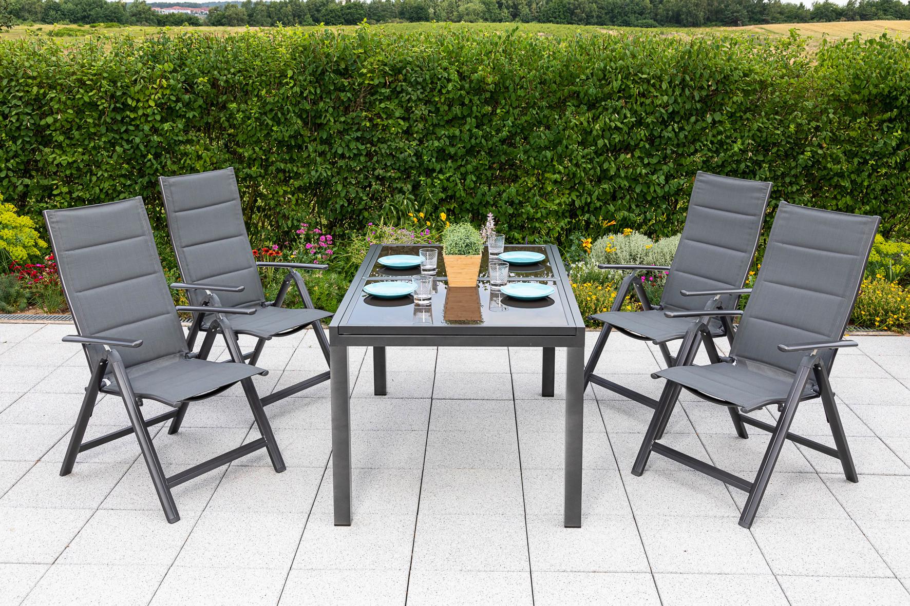 Gartentisch ausziehbar ca. 180x90 cm Alu/Glas - Graphitfarben/Braun, MODERN, Glas/Metall (120-180/90/75cm) - Gardenson