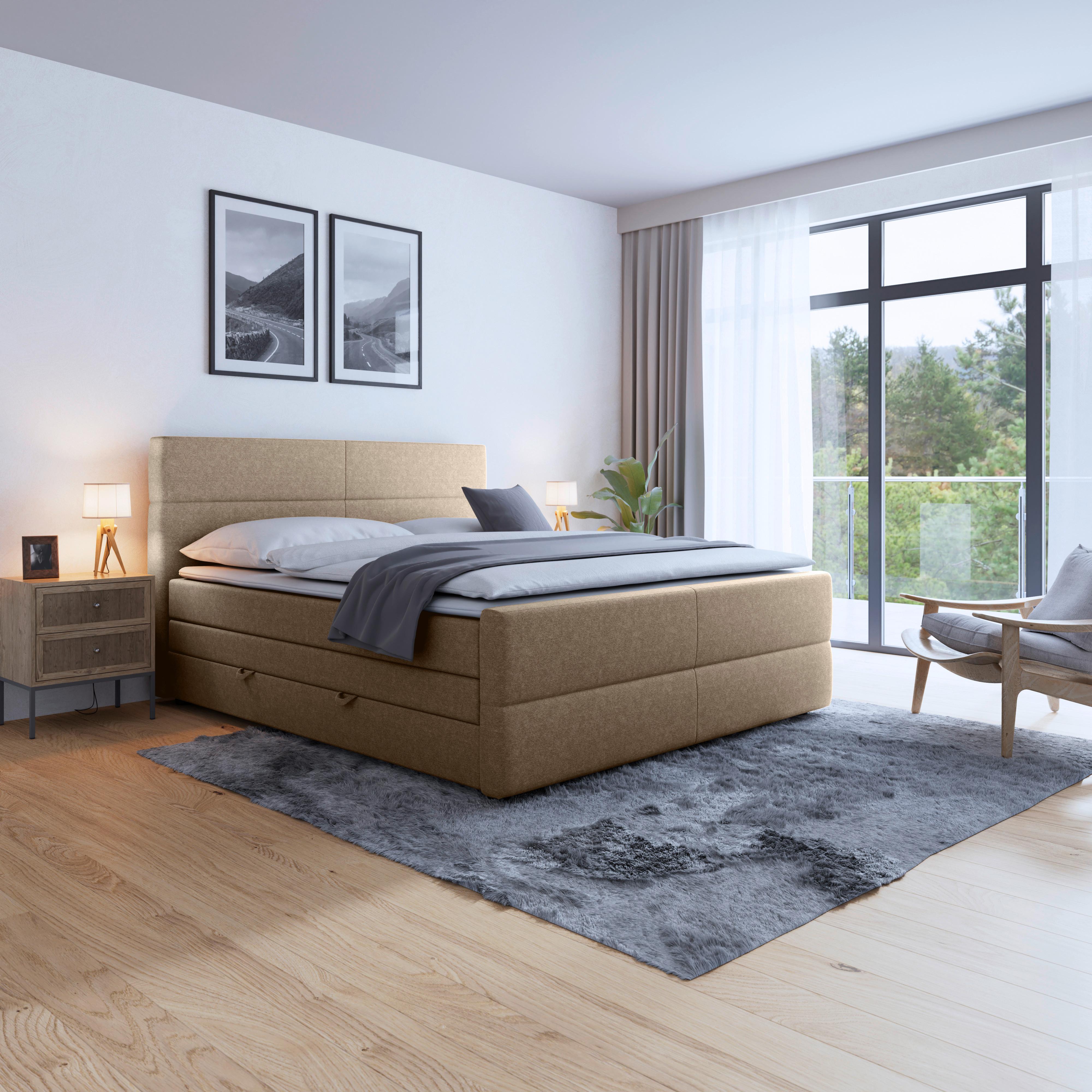 Boxspringbett Verona ca. 180x200 cm Beige - Beige, MODERN, Holz/Kunststoff (180/200cm) - MID.YOU