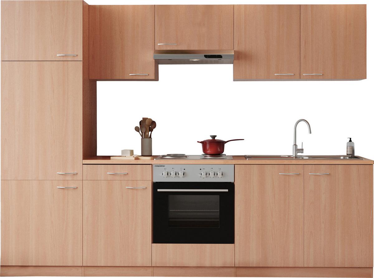 Küchenblock Gerda mit Geräten ca. 270 cm Buchefarben - Buchefarben/Alufarben, Basics, Holzwerkstoff/Kunststoff (270cm) - Respekta