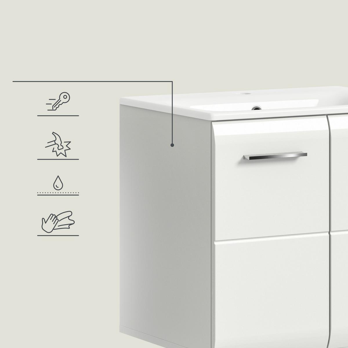 Badezimmer Ice 4-tlg. ca. 90 cm Weiß - Weiß Hochglanz/Silberfarben, MODERN, Keramik/Holzwerkstoff (90cm) - MID.YOU