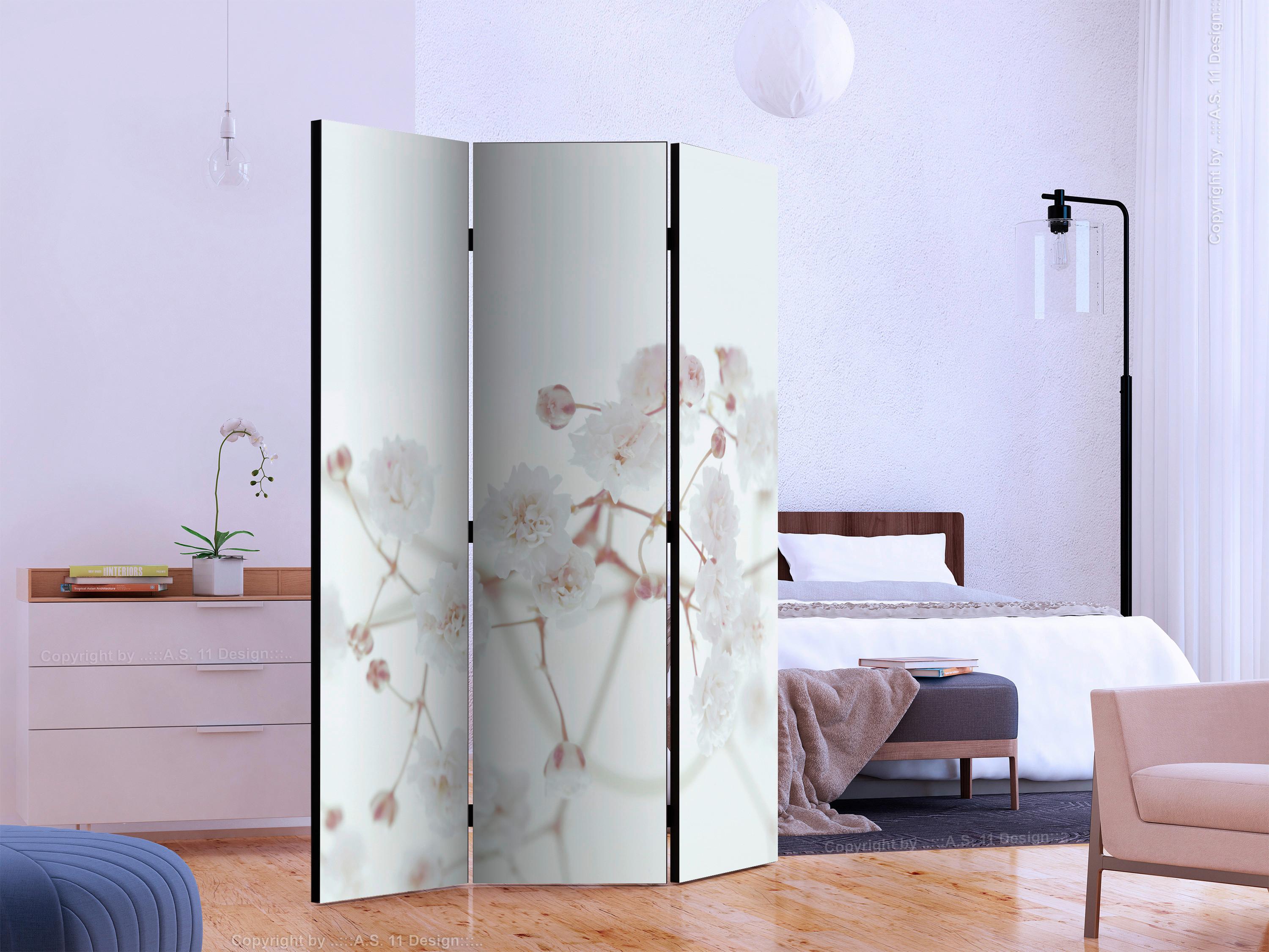 Paravan White Flower, 3-Delni, Enostranski - bela/bež, Basics, tekstil/les (135/172/3cm) - artgeist