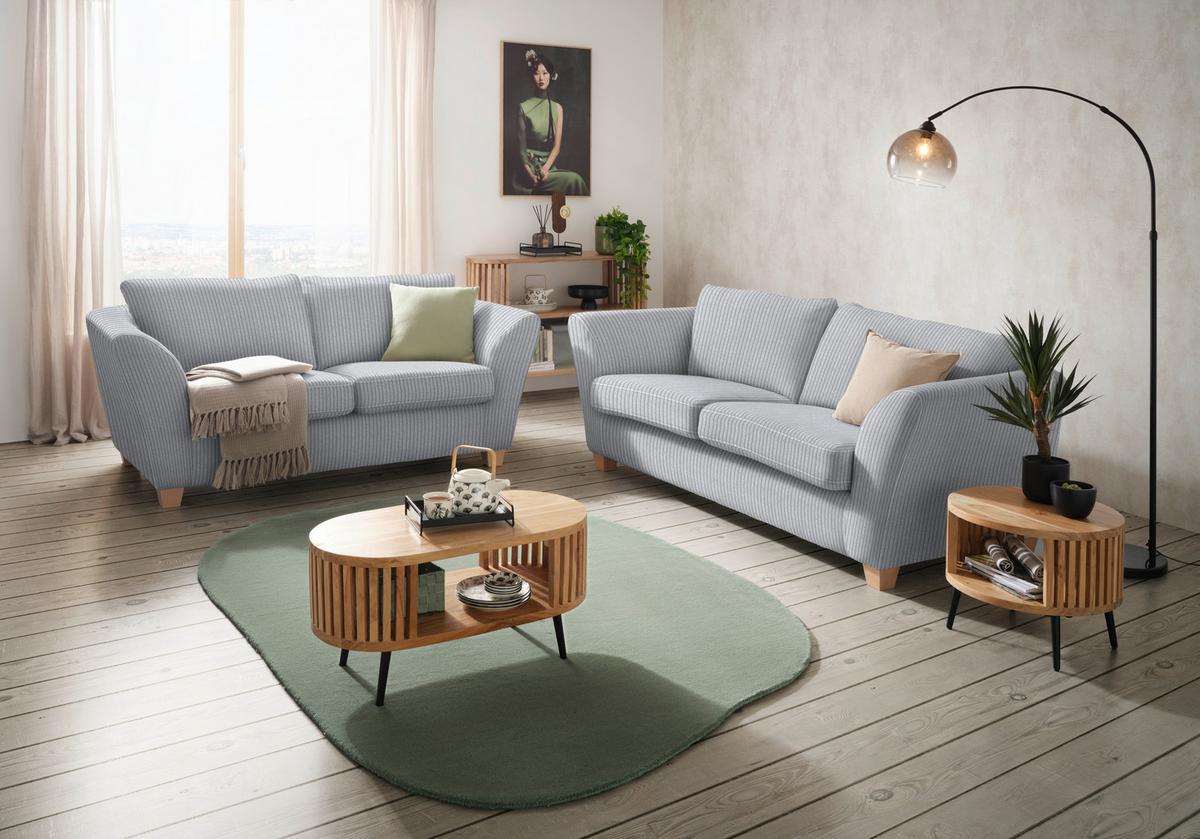 3-Sitzer-Sofa Devado Hellgrau Cord - Hellgrau/Naturfarben, Holz/Textil (216/70-85/95cm) - Mömax
