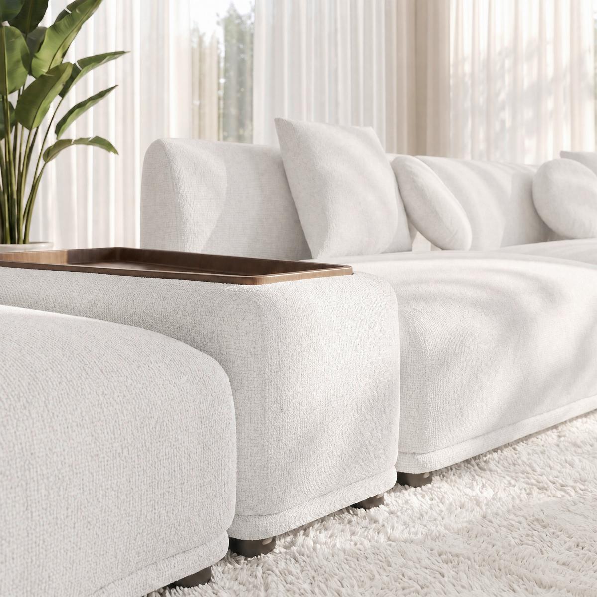 Wohnlandschaft Kira Weiß Webstoff inkl. Couchtisch - Schwarz/Weiß, MODERN, Holz/Textil (408/108cm) - Bessagi Home