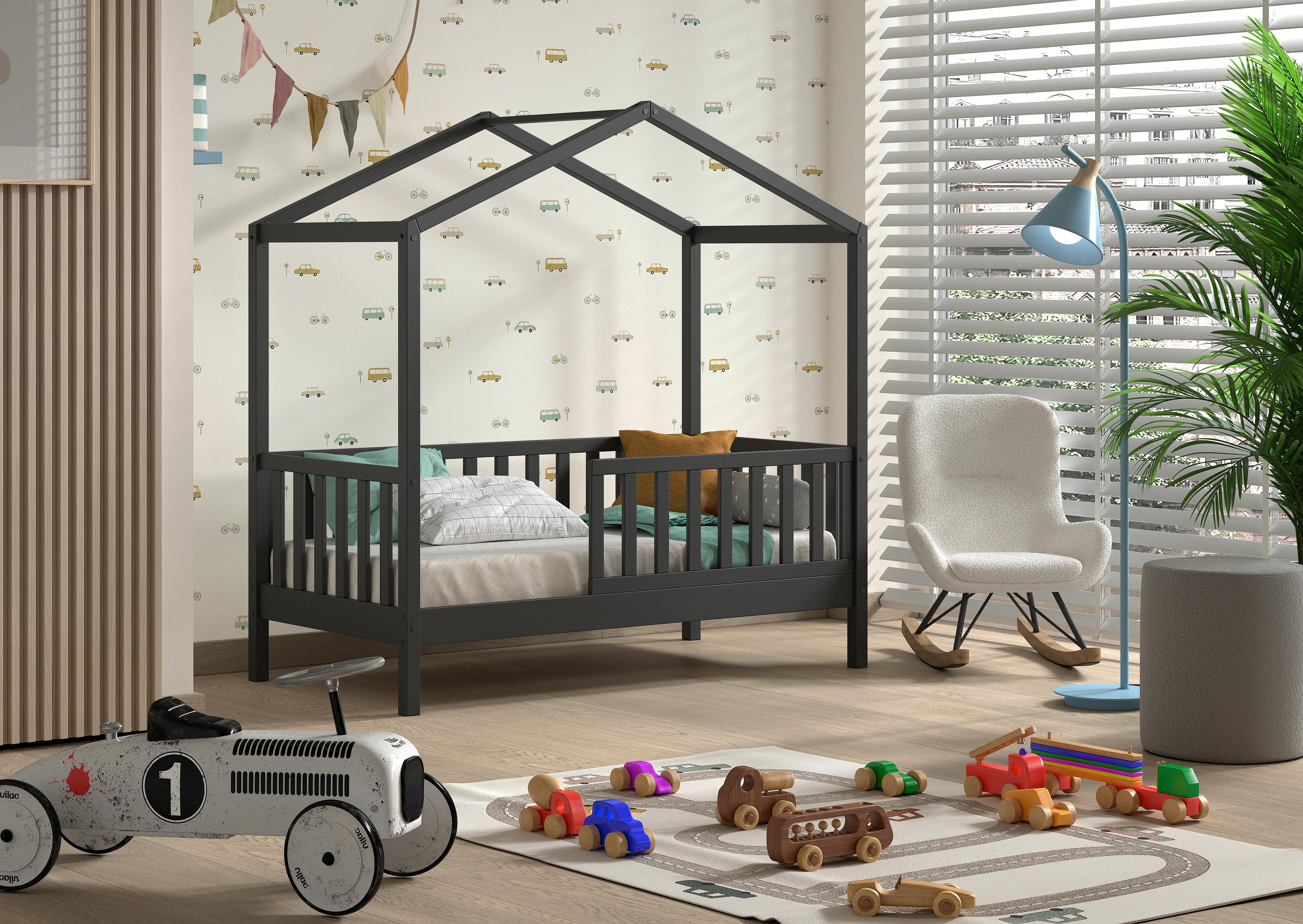 Hausbett Junior ca. 70x140 cm Anthrazit - Anthrazit, MODERN, Holz (70/140cm) - MID.YOU