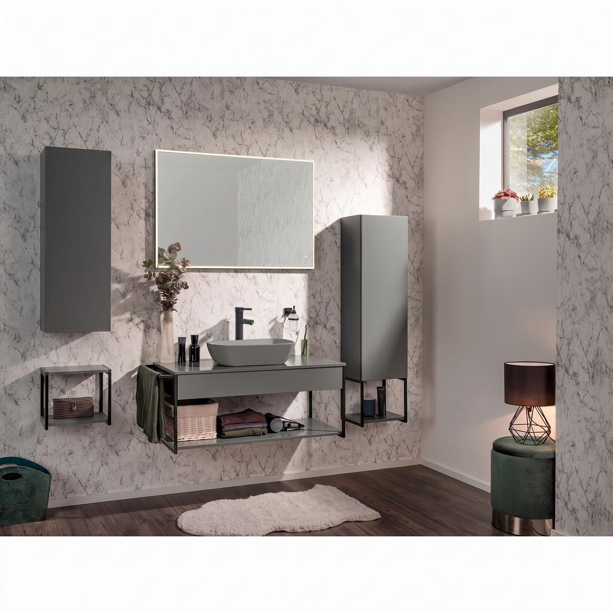 Badezimmerregal "New York", Grau/Schwarz 33x28 cm - Schwarz/Grau, MODERN, Holzwerkstoff/Metall (33/28/28cm) - MID.YOU
