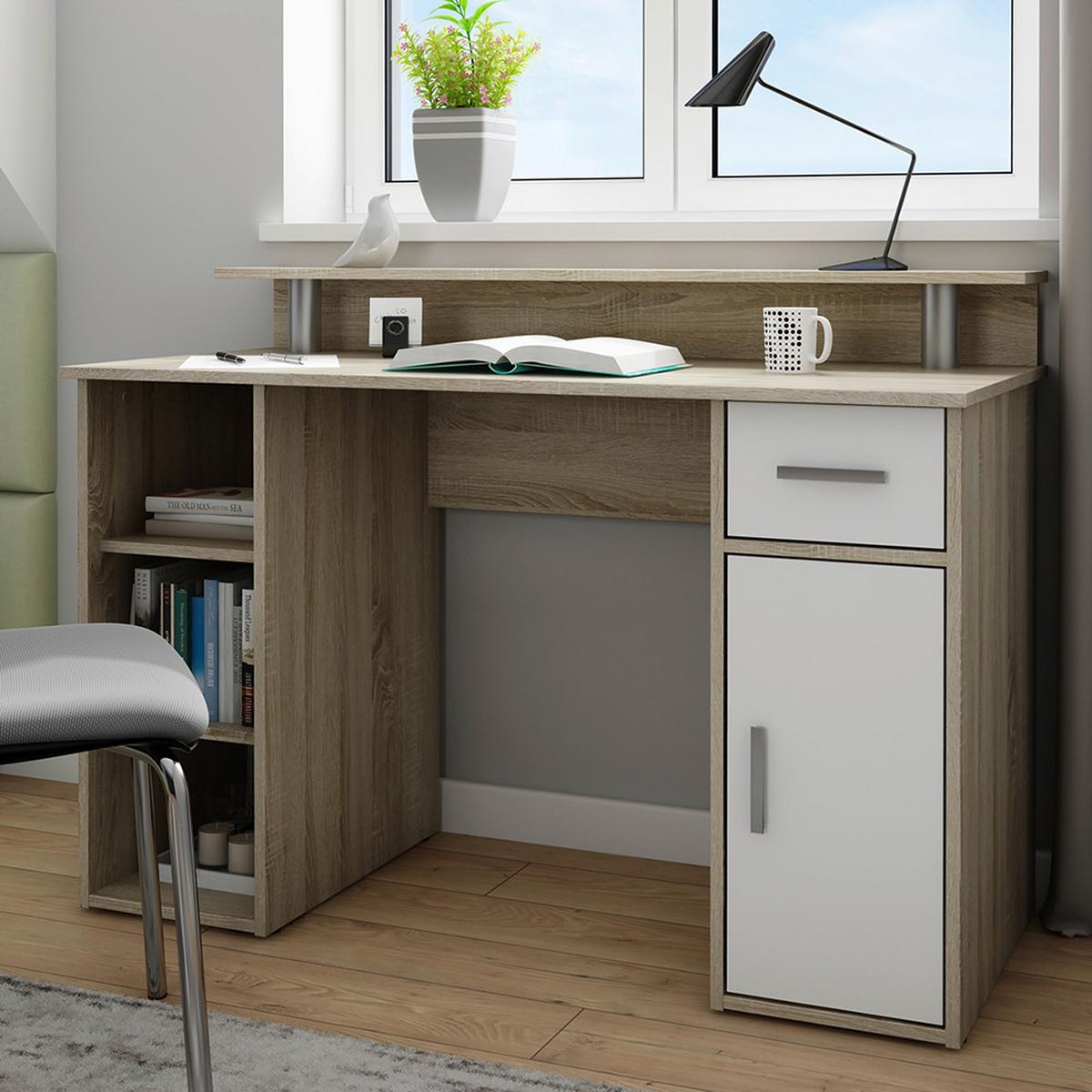 Schreibtisch Diego Sonoma Eiche/Weiß - Silberfarben/Weiß, LIFESTYLE, Holzwerkstoff/Kunststoff (120/55/88cm) - MID.YOU