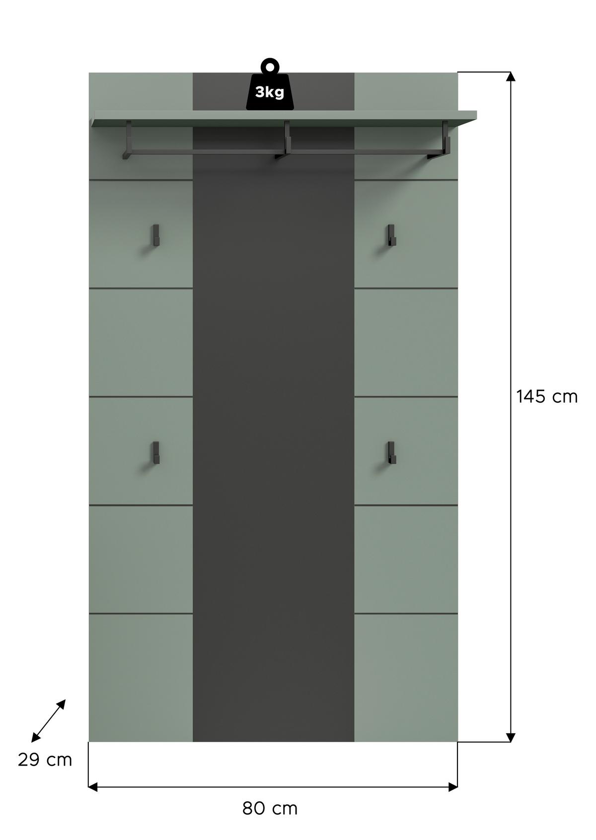 Garderobni Panel Canu, Sivozelena - Design, leseni material (80/145/29cm) - Livetastic