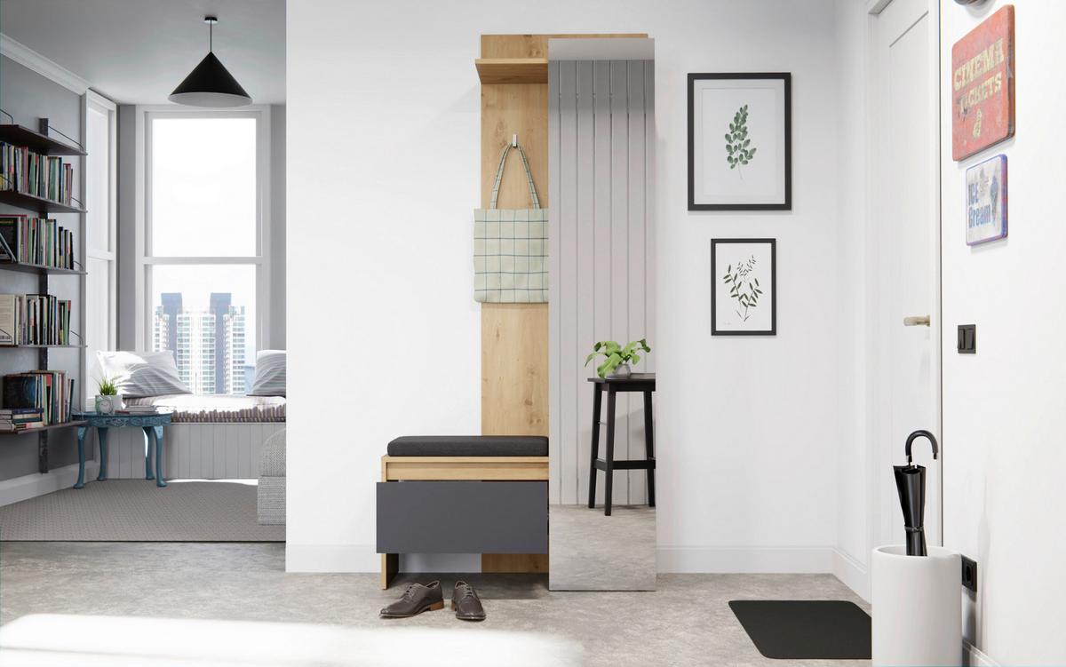 Garderobe Torino ca. 90x180 cm Eiche/Grau - Eiche Artisan/Grau, MODERN, Glas/Holzwerkstoff (90/180/39cm) - MID.YOU