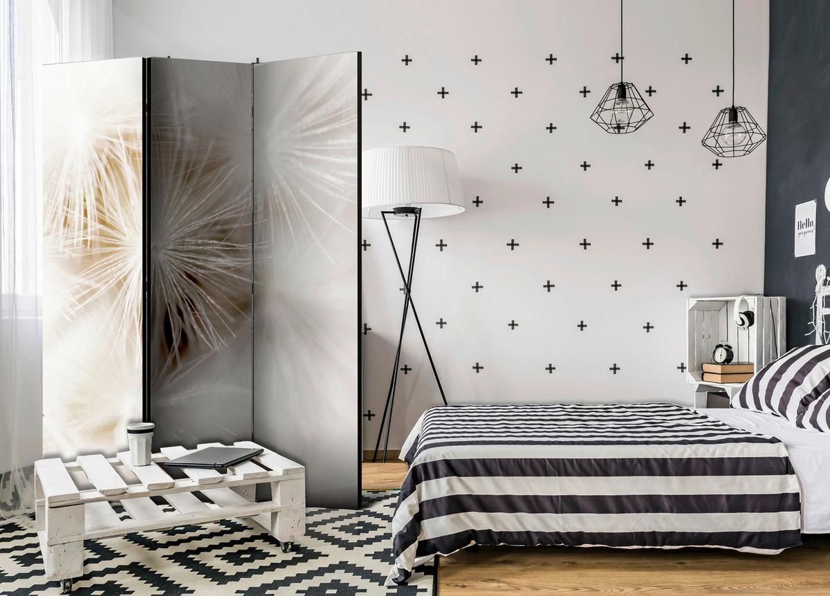 Paravan Subtleness, 3-Delni, Dvostranski - bela/bež, Basics, tekstil/les (135/172/3cm) - artgeist