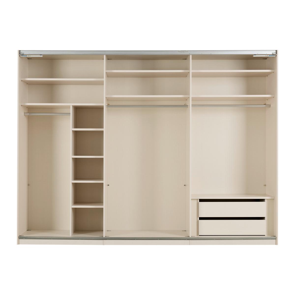 Schwebetürenschrank Includo-Glas Elfenbeinfarben - Elfenbein/Schwarz, KONVENTIONELL, Glas/Holzwerkstoff (298/222/68cm) - Premium Living